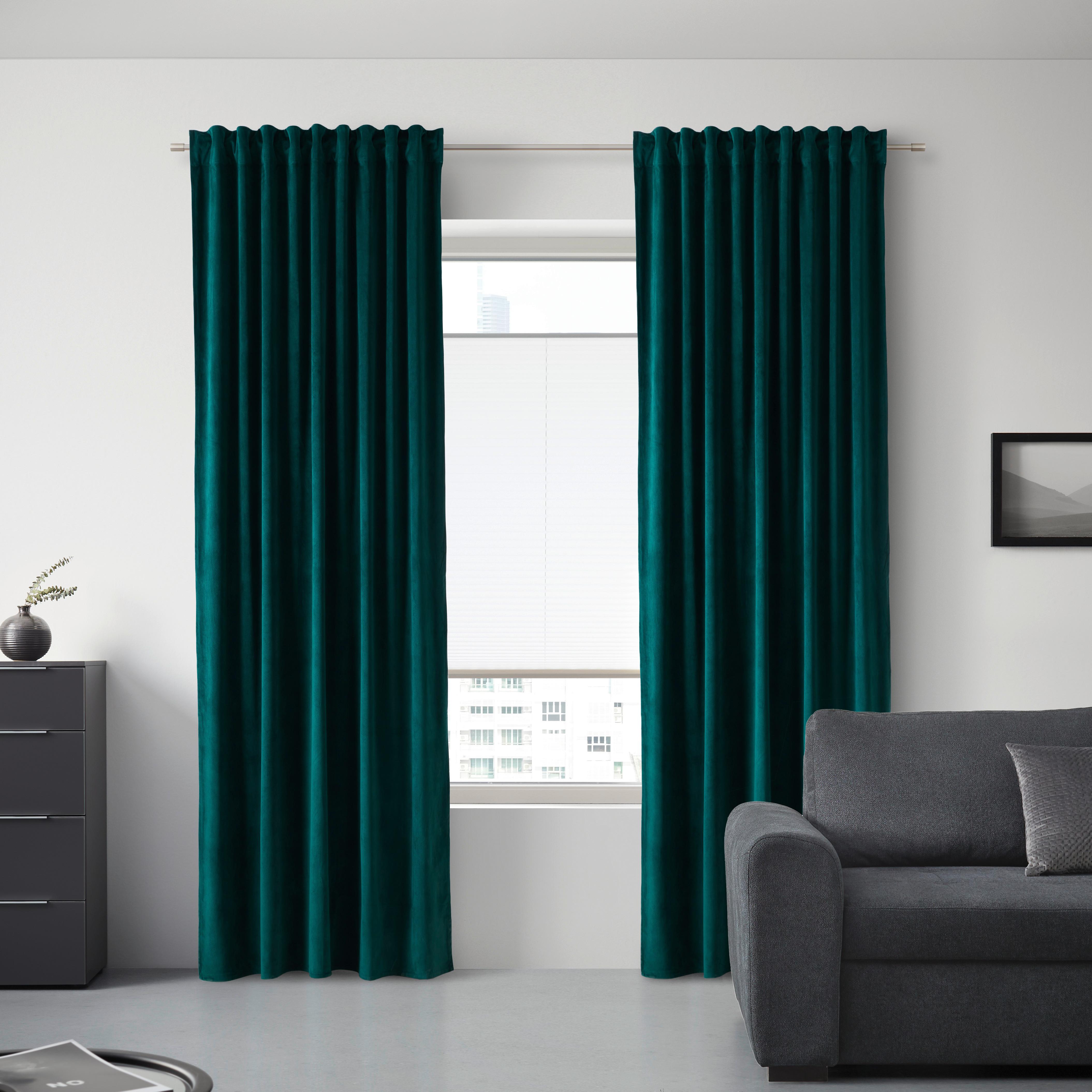 GARDINLÄNGD BIANCA - mörkgrön, Klassisk, textil (140/245cm) - Modern Living