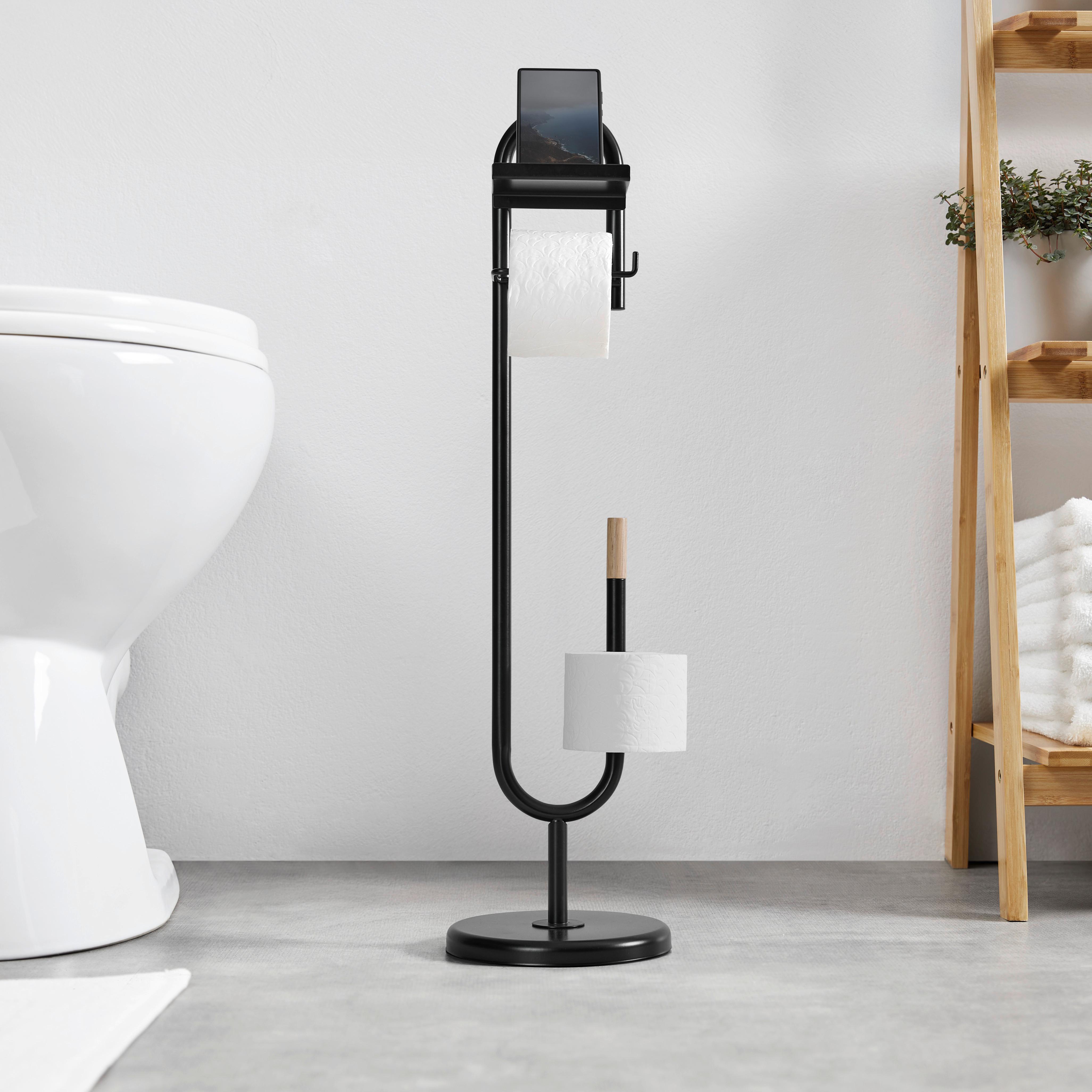 Toilettenpapierhalter Elvis Schwarz/Naturfarben - Schwarz/Naturfarben, MODERN, Holz/Metall (22/82/22cm) - Mömax