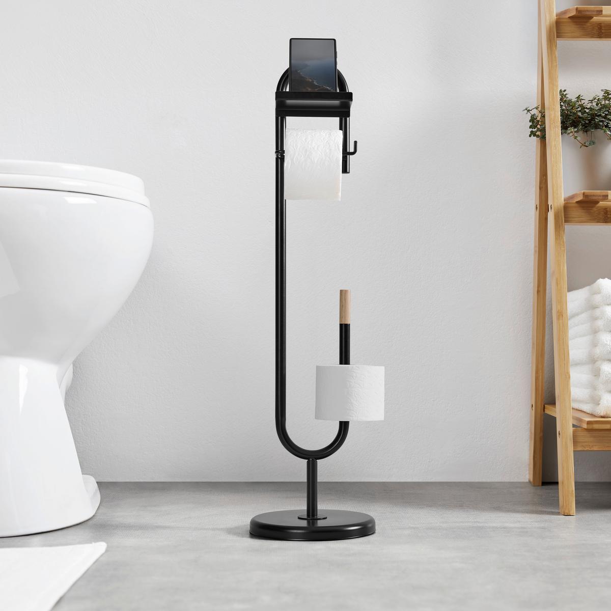 Toilettenpapierhalter Elvis Schwarz/Naturfarben - Schwarz/Naturfarben, MODERN, Holz/Metall (22/82/22cm) - Mömax