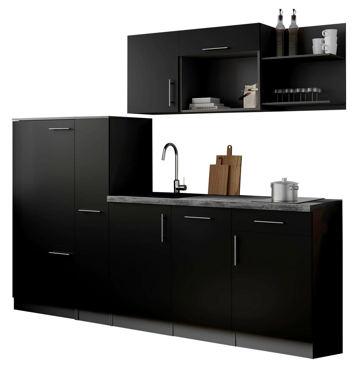 Küchenblock Oliver m. Geräten Schwarz - Schwarz/Grau, Trend, Holzwerkstoff/Metall (235cm) - Respekta