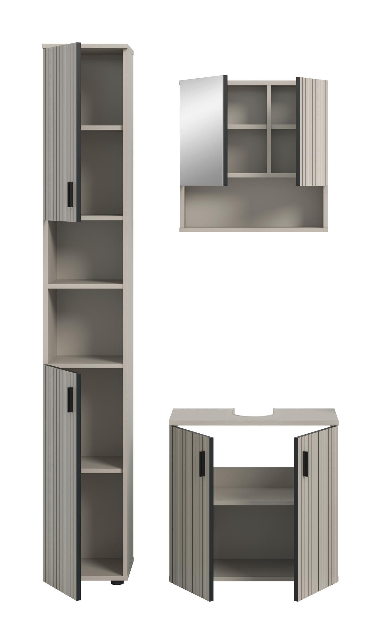Badezimmer Mone Schwarz/Kaschmir 3-teilig - Kaschmir/Schwarz, Trend, Glas/Holzwerkstoff (90cm) - MID.YOU