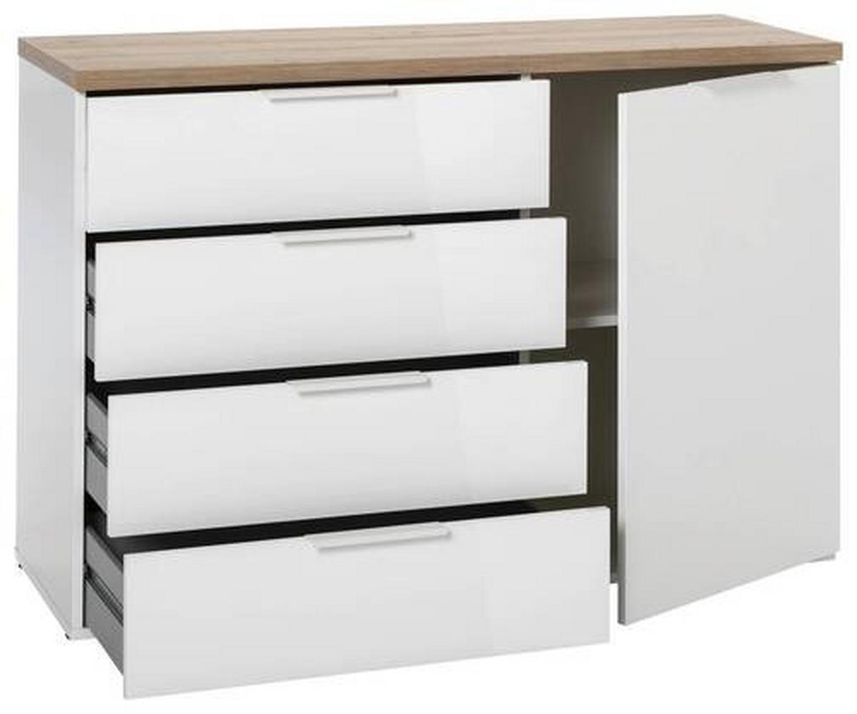 KOMODA MUNDI - biały wysoki połysk/biały, Basics, materiał drewnopochodny/tworzywo sztuczne (120/83/44cm) - Carryhome