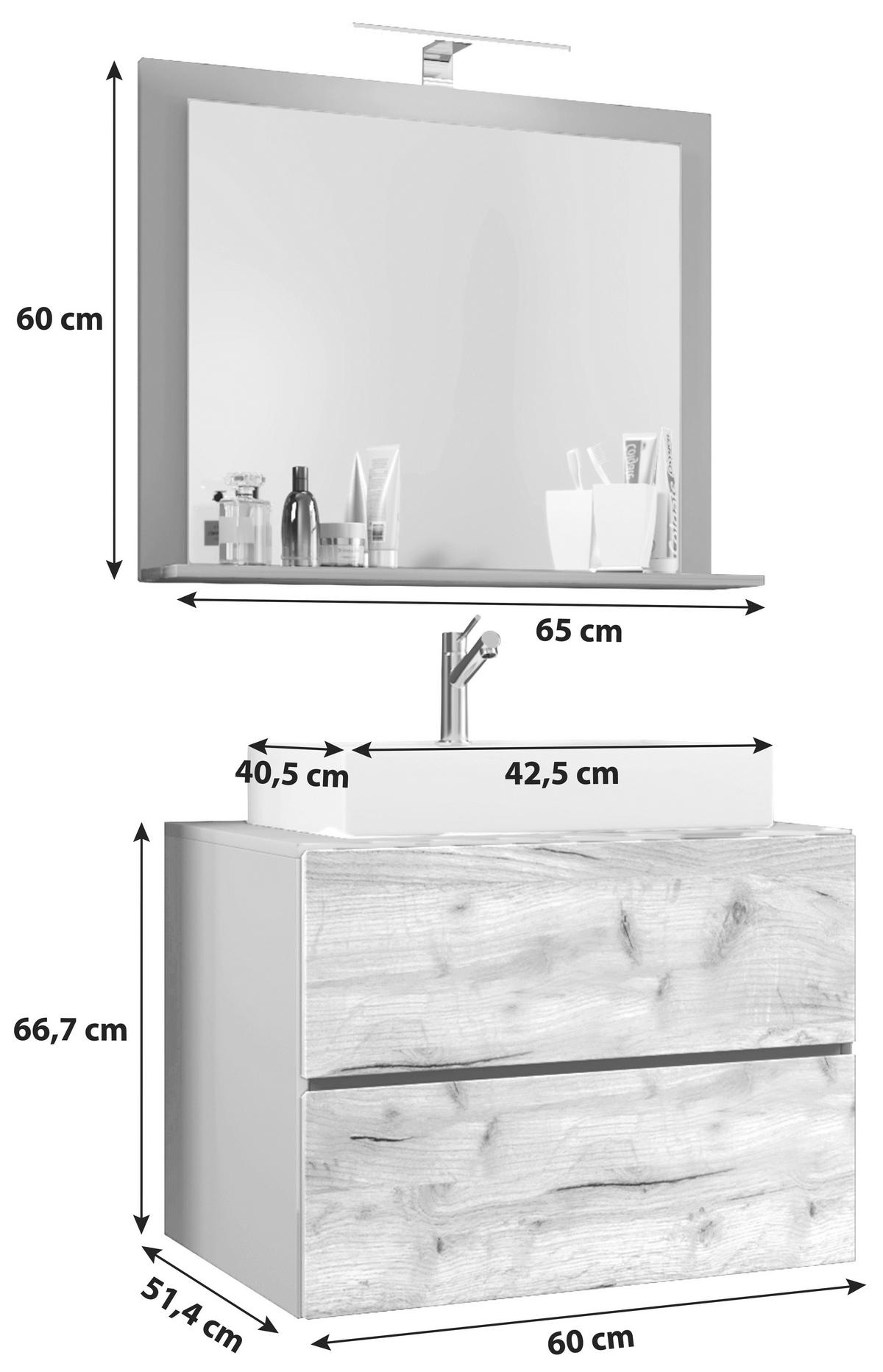 Badezimmer Lendas 3-tlg. ca. 60 cm Anthrazit/Honigeiche - Honigeiche/Anthrazit, MODERN, Glas/Keramik (60cm) - MID.YOU