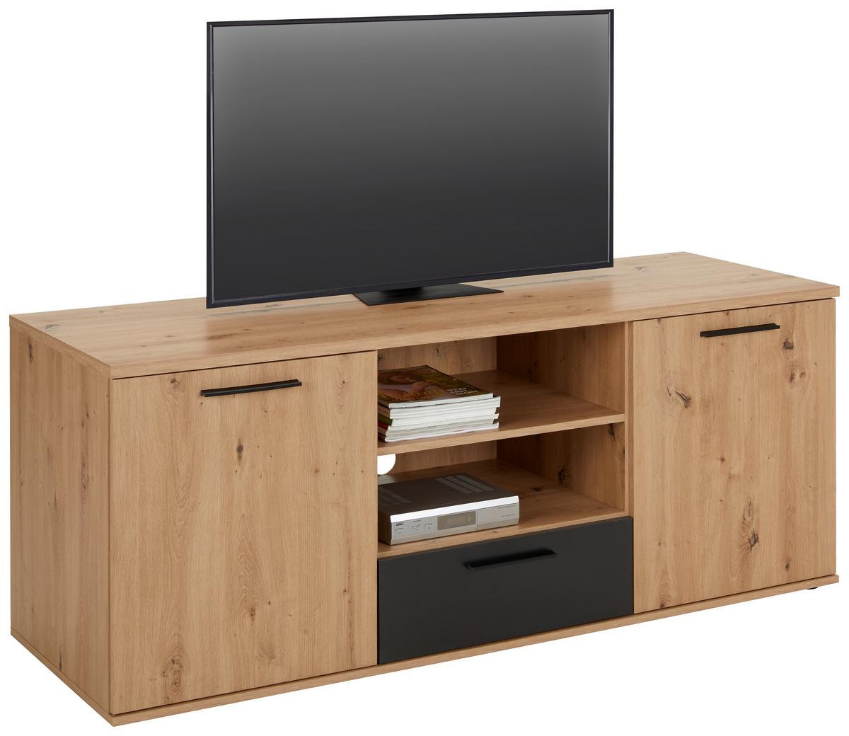 TV-Element in Eichefarben/Schwarz - Eichefarben/Schwarz, KONVENTIONELL, Holzwerkstoff/Kunststoff (154,8/62,2/52,3cm) - Mömax
