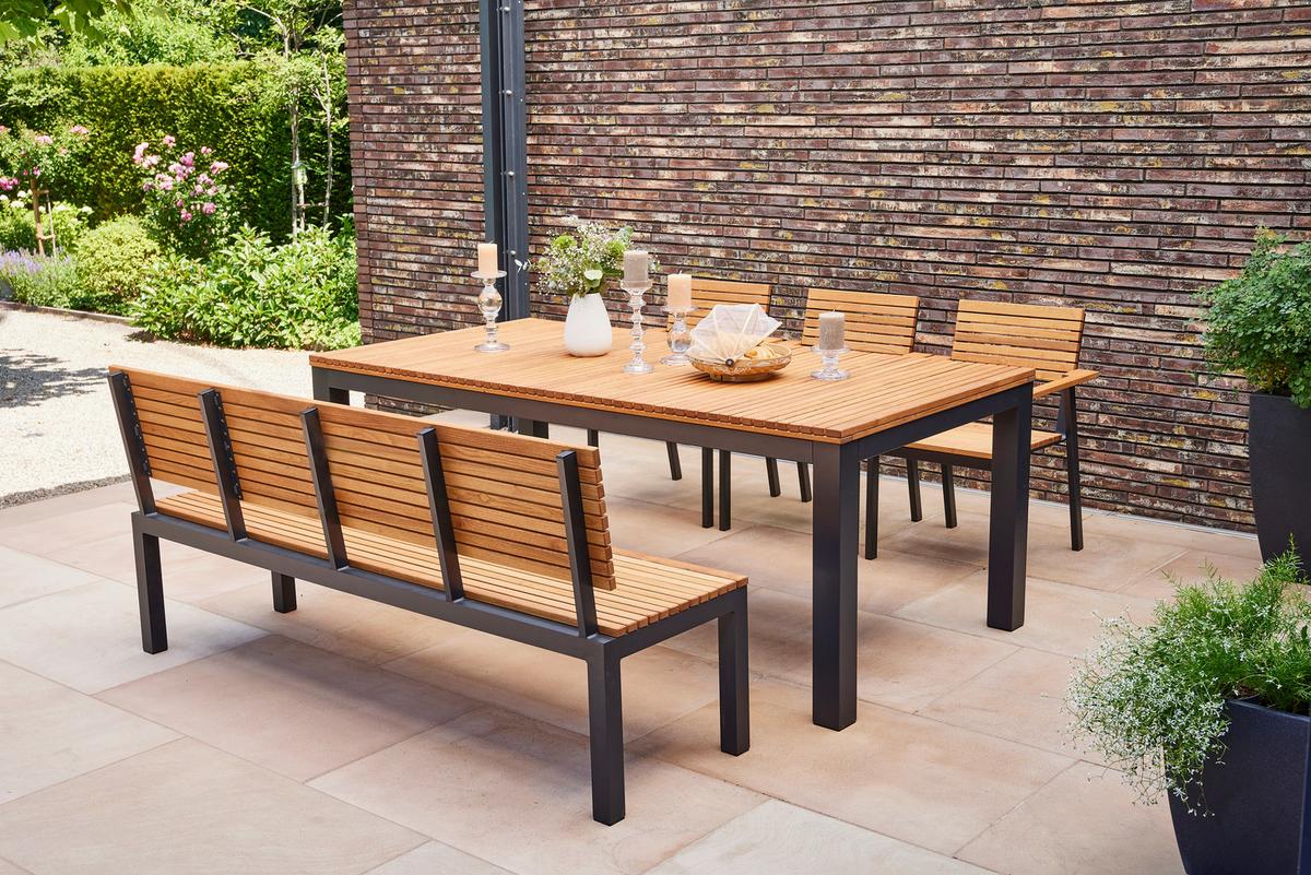 GARTENBANK N86394 - Anthrazit/Robinienfarben, KONVENTIONELL, Holz/Metall (180/84/157,5cm) - Siena Garden