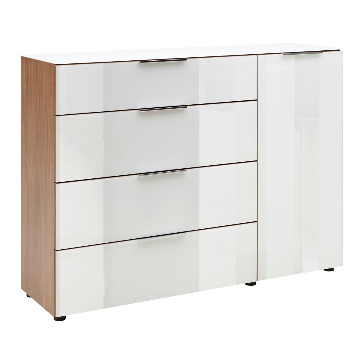 Kommode Siena Weiß/Nussbaumfarben - Silberfarben/Nussbaumfarben, MODERN, Glas/Holzwerkstoff (90/99/40cm) - Mömax