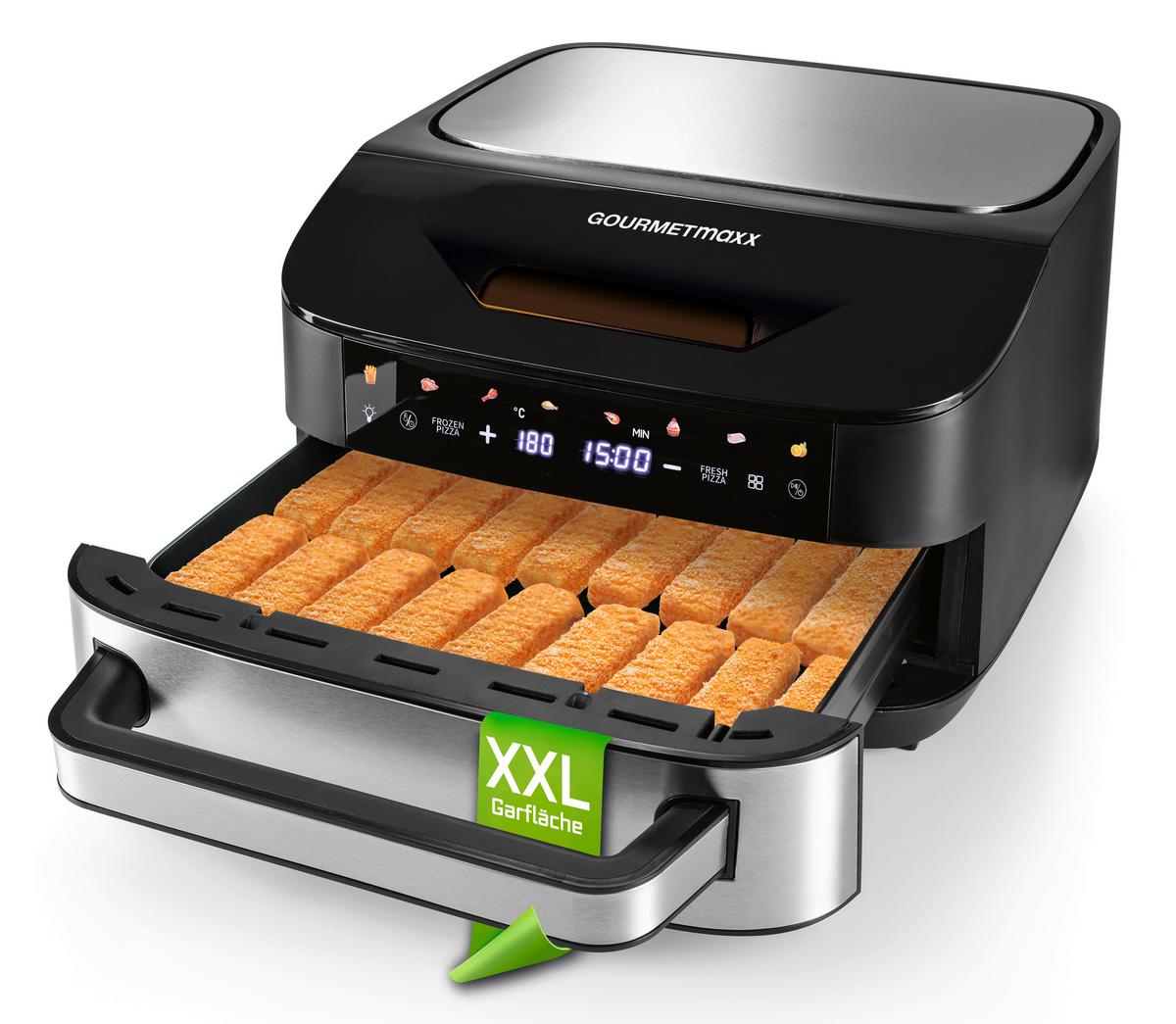 FRYTKOWNICA BEZTŁUSZCZOWA 16428 - kolor srebrny/czarny, Basics, tworzywo sztuczne/metal (32,5/41/24cm) - GOURMETMAXX