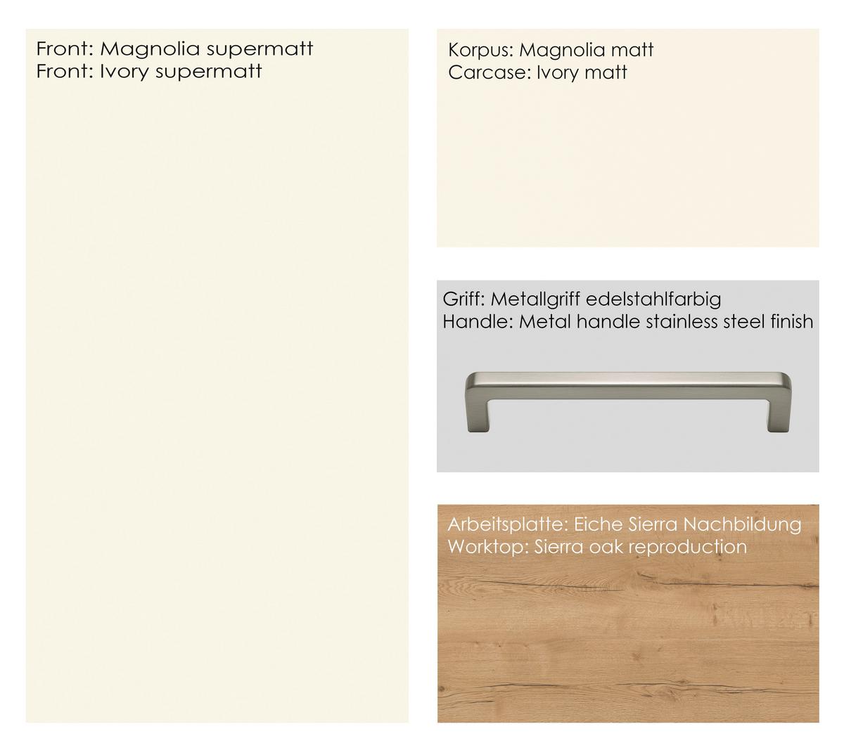 Küchenblock Touch High m. Geräten Magnolie - Edelstahlfarben/Eichefarben, MODERN, Holzwerkstoff/Metall (180cm) - Nobilia