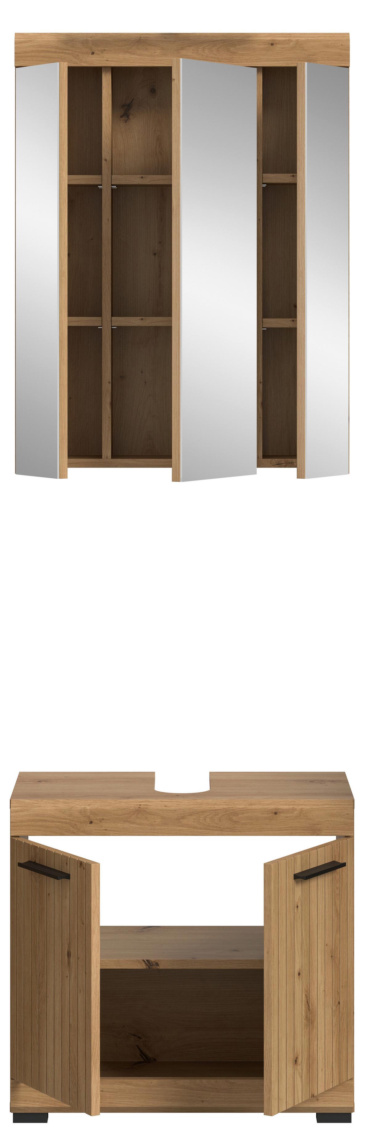 Badezimmer Scout Eiche Artisan 2-teilig - Schwarz/Eiche Artisan, Trend, Glas/Holzwerkstoff (60cm) - MID.YOU