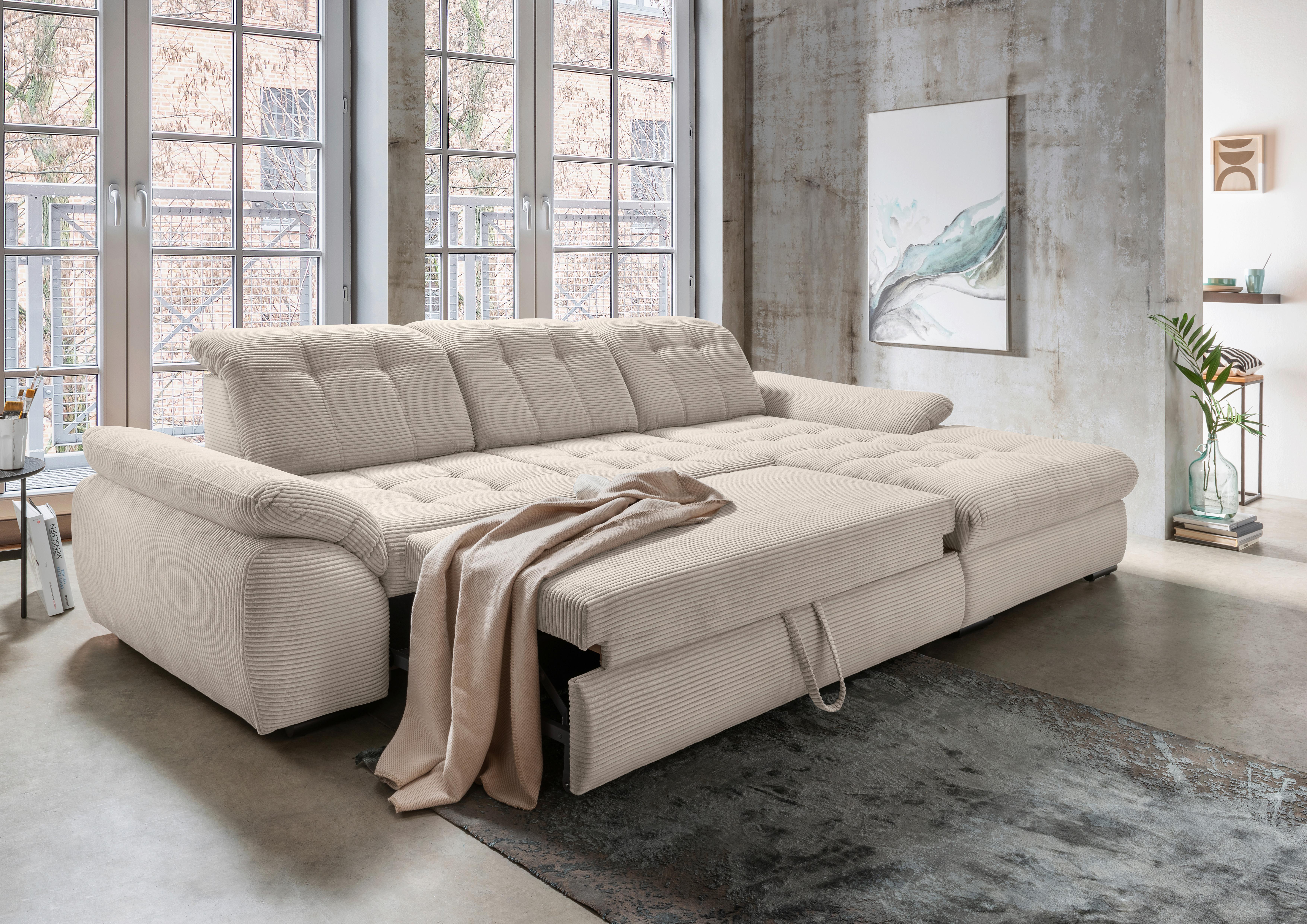 Ecksofa mit Bettkasten Rigatti ca. 314x184 cm Beige - Beige/Schwarz, MODERN, Textil/Metall (314/184cm) - Livetastic