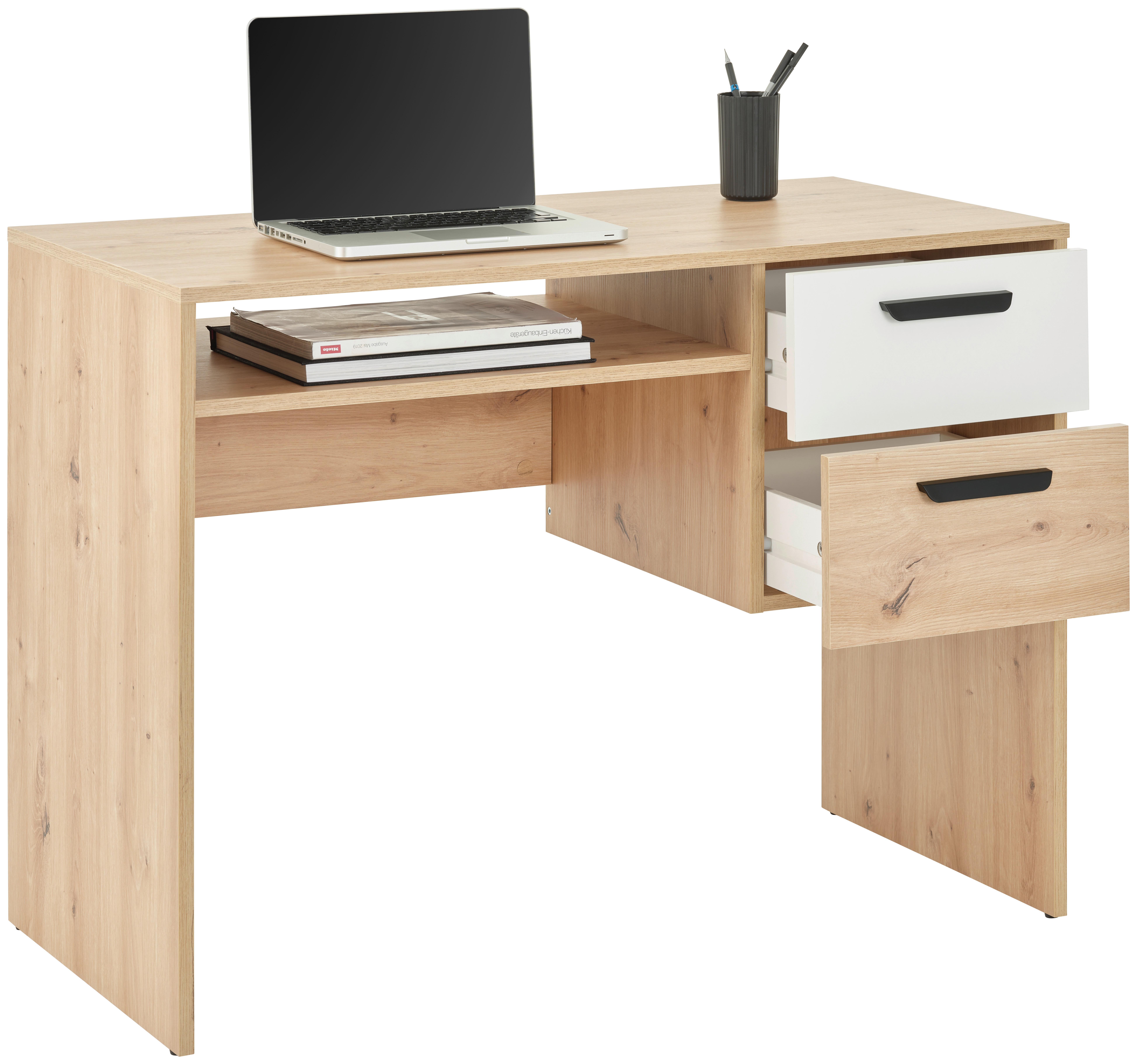 Pisalna Miza Basic Two, Barva Hrasta, 100x50 - črna/bela, Konvencionalno, umetna masa/leseni material (100/75/50cm)