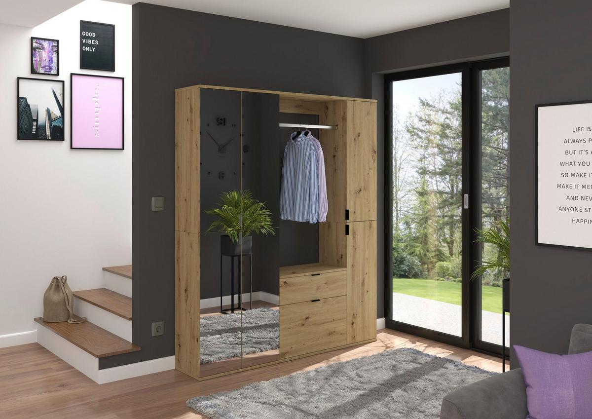 Garderobe Projekt X ca. 152x193 cm Artisan Eiche - KONVENTIONELL, Glas/Holzwerkstoff (152/193/34cm) - MID.YOU