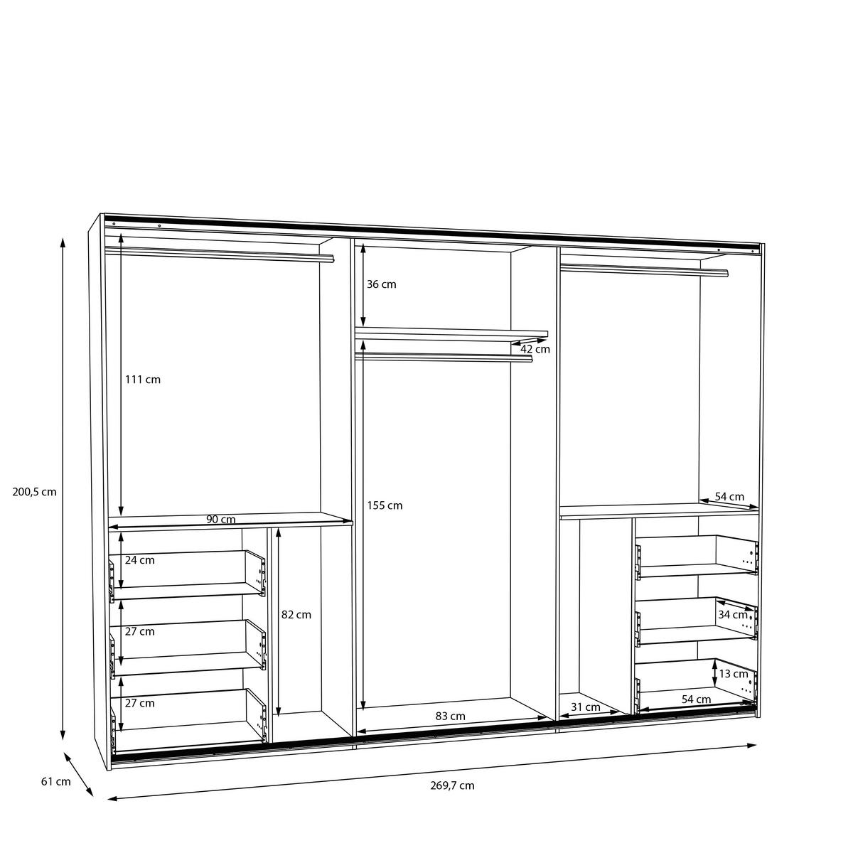SZAFA PRZESUWNA/PODWIESZ.DRZWI WINN 2 - ciemnoszary/kolor aluminiowy, Konventionell, materiał drewnopochodny/metal (270/200/61cm) - Carryhome