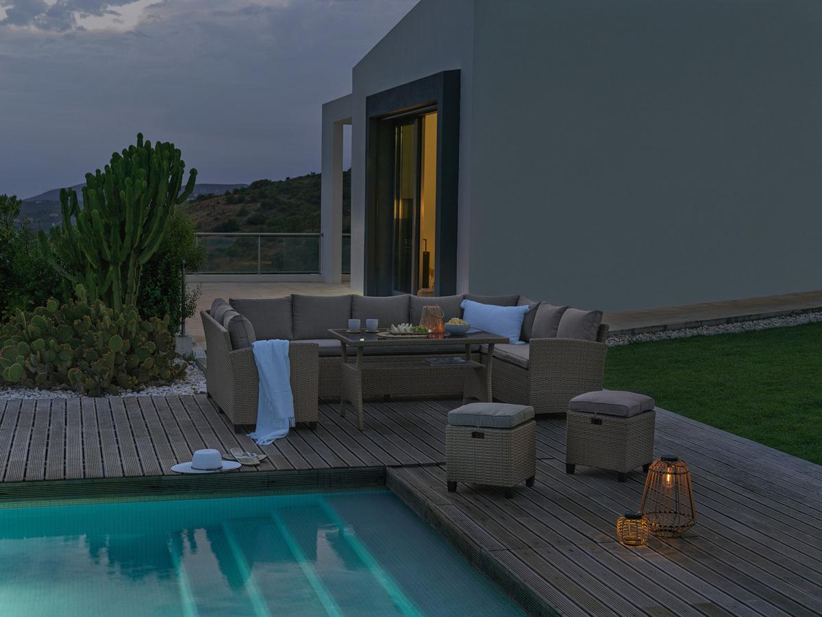 Ensemble lounge Puerto Rico in Braun/Beige - Beige/Schwarz, Modern, Glas/Kunststoff (175/73/67cm) - Mömax