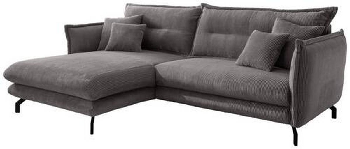 Wohnlandschaft Lava Grau Cord - Schwarz/Grau, MODERN, Textil/Metall (180/255cm) - Livetastic