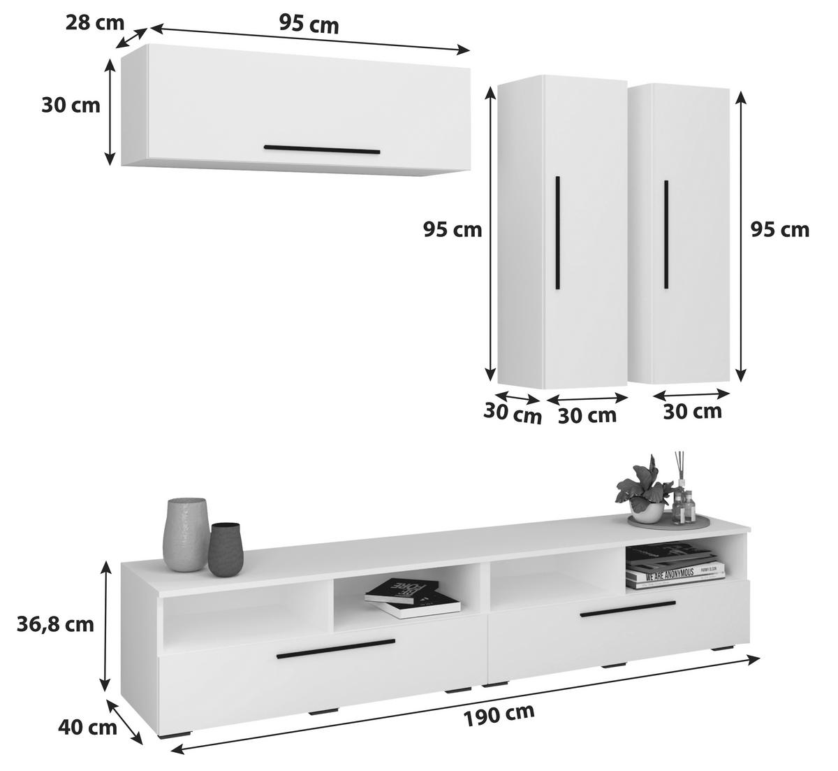 Dnevni Regal Arila, Barva Hrasta, Bela, 5-Delno - črna/barve hrasta, Moderno, umetna masa/leseni material (190/200/40cm) - MID.YOU
