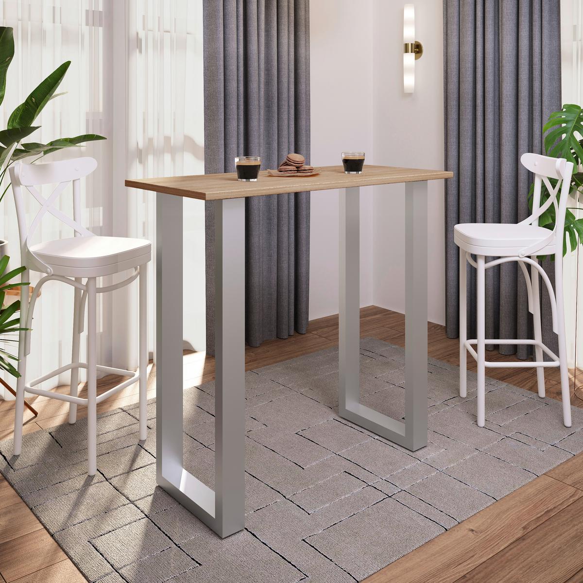 Bartisch XONA Sonoma Eiche ca. 110x102x50 cm - Silberfarben/Sonoma Eiche, KONVENTIONELL, Holzwerkstoff/Metall (110/102/50cm)