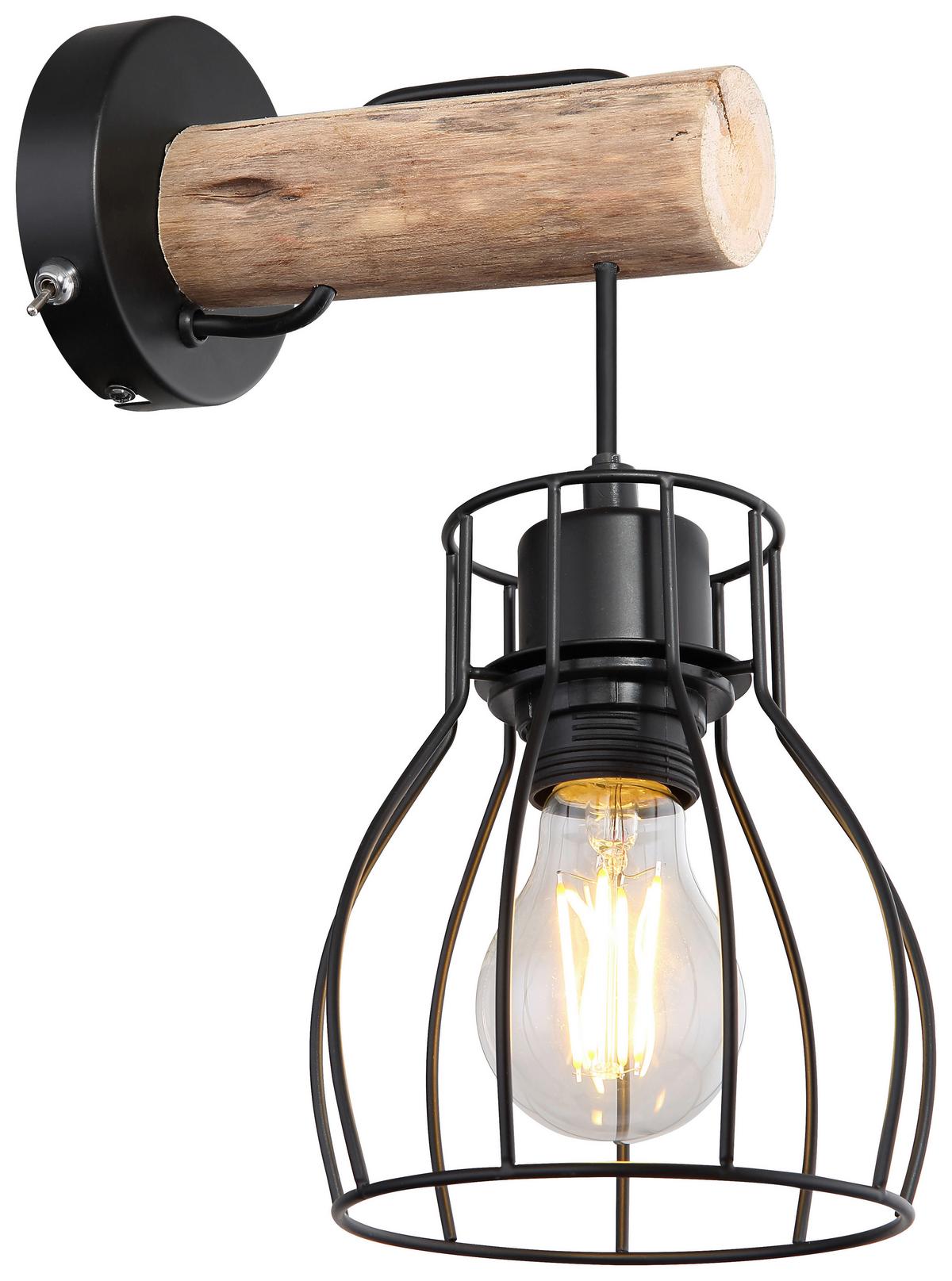 KINKIET 15326NW MINA - kolor naturalny/czarny, Design, metal/drewno (12/19,5/24,2cm) - Globo