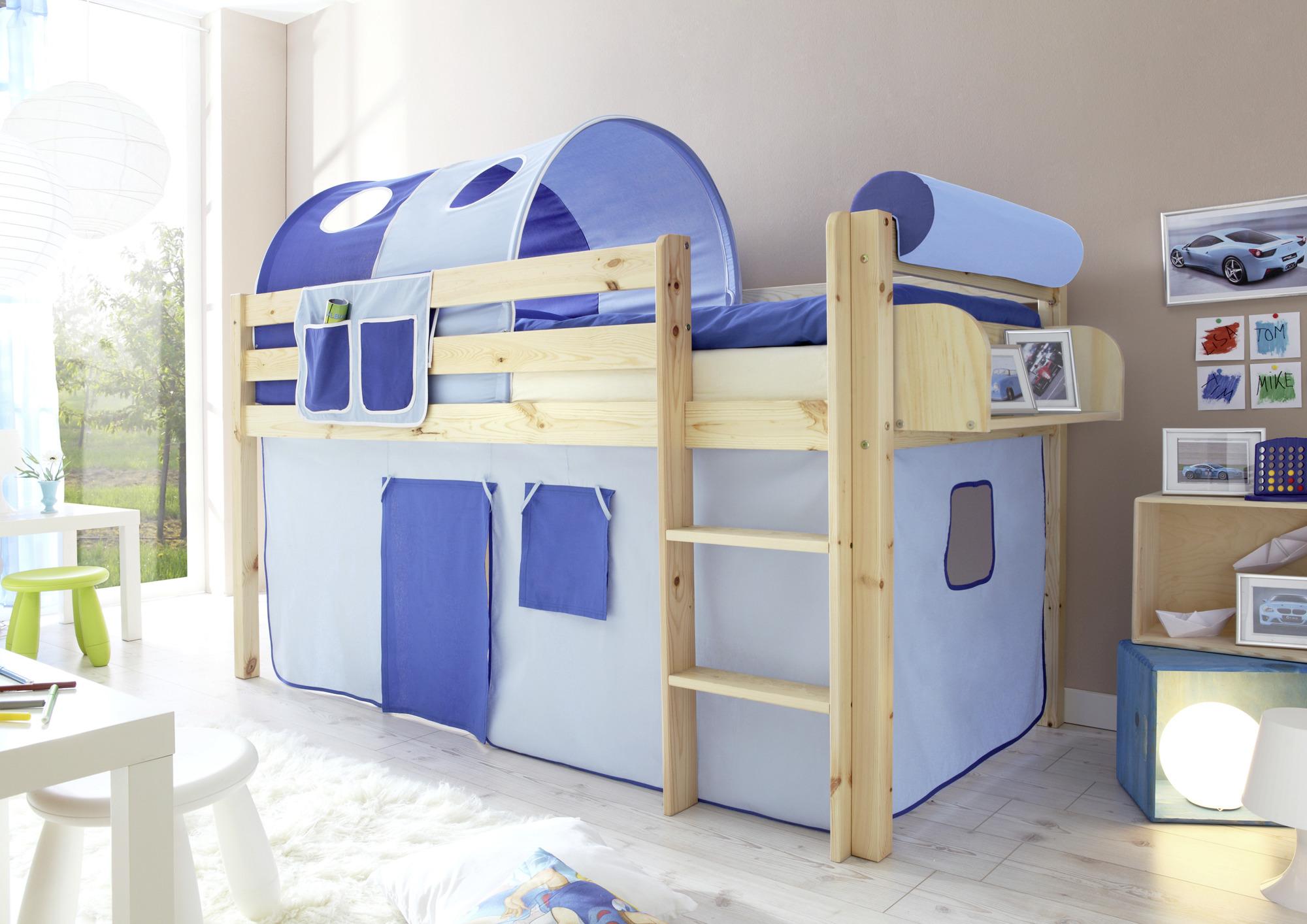 Spielbett Holz Malte ca. 90x200 cm Blau - Naturfarben/Dunkelblau, Natur, Holz (90/200cm) - MID.YOU