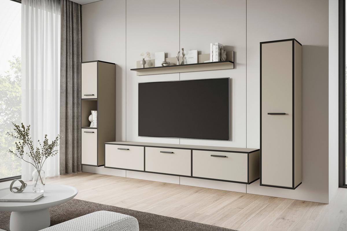 Wohnwand 4 tlg. Bogota XL Kaschmir/Graphitfarben - Kaschmir/Schwarz, Basics, Holzwerkstoff/Kunststoff (240/130/31cm) - P & B