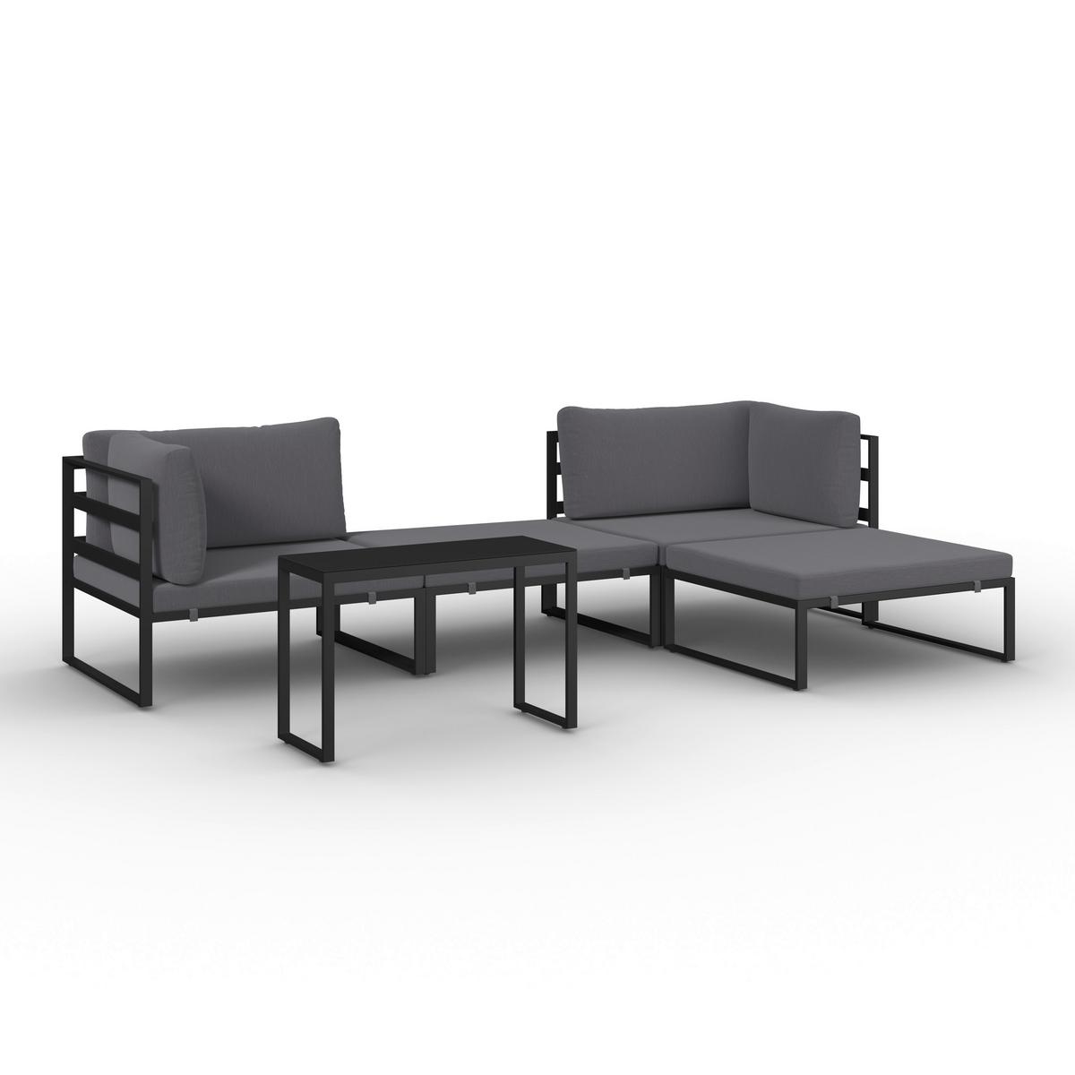 Loungegarnitur Valentina Dunkelgrau Metall/Outdoorstoff - Dunkelgrau/Schwarz, MODERN, Glas/Textil - Bessagi Garden