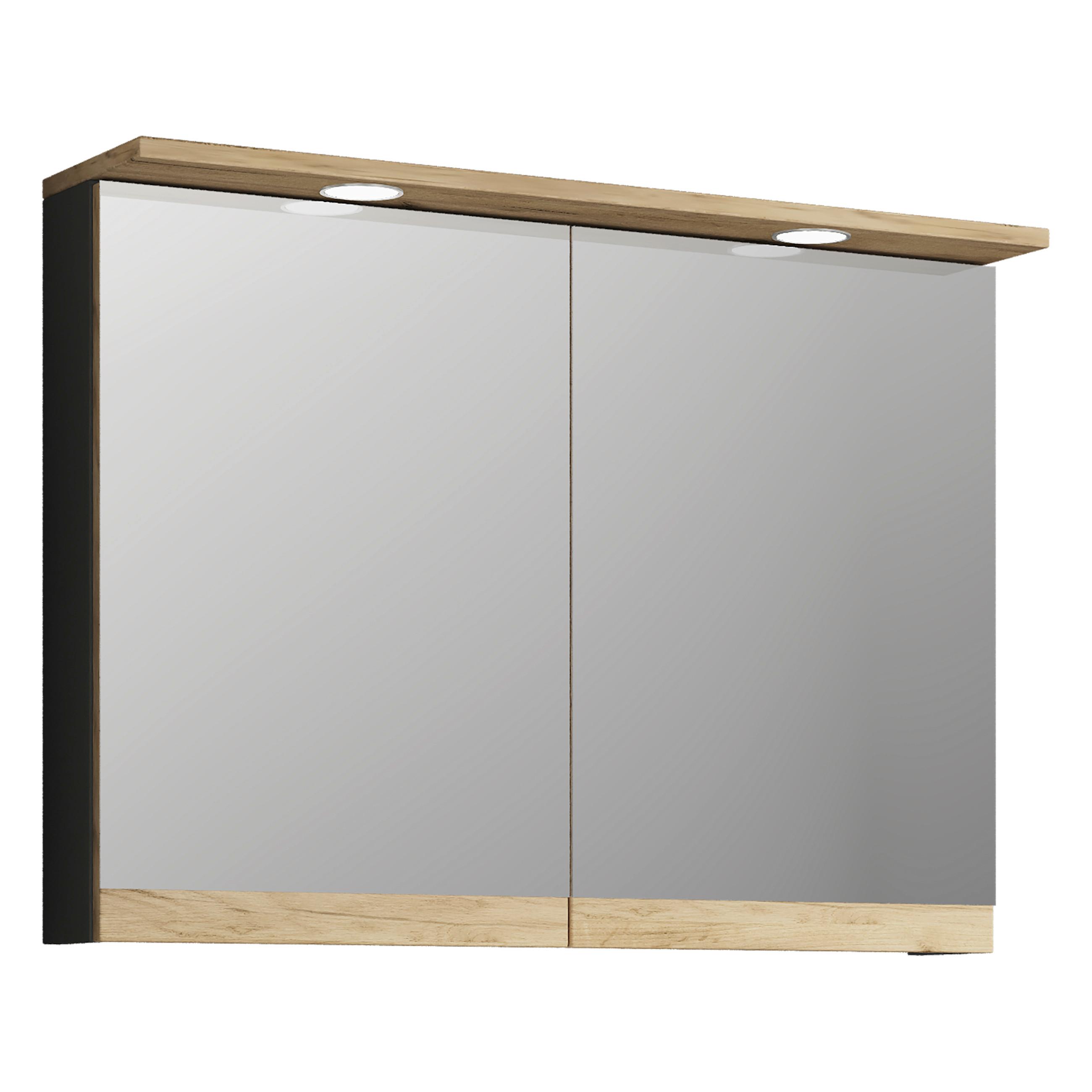 Spiegelschrank Cosila - Honigeiche/Anthrazit, Trend, Glas/Holzwerkstoff (80/59/23cm) - MID.YOU