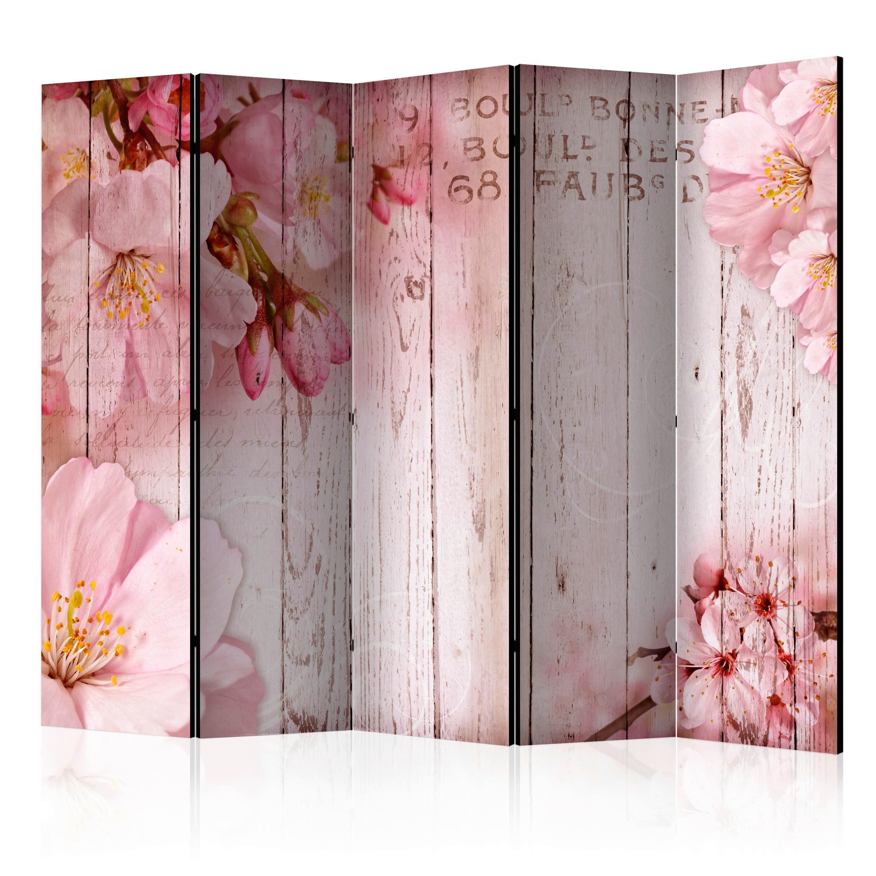 Paravan Pink Blossoms I, 5-Delni, Dvostranski - pink/svetlo roza, Basics, tekstil/les (225/172/3cm) - artgeist