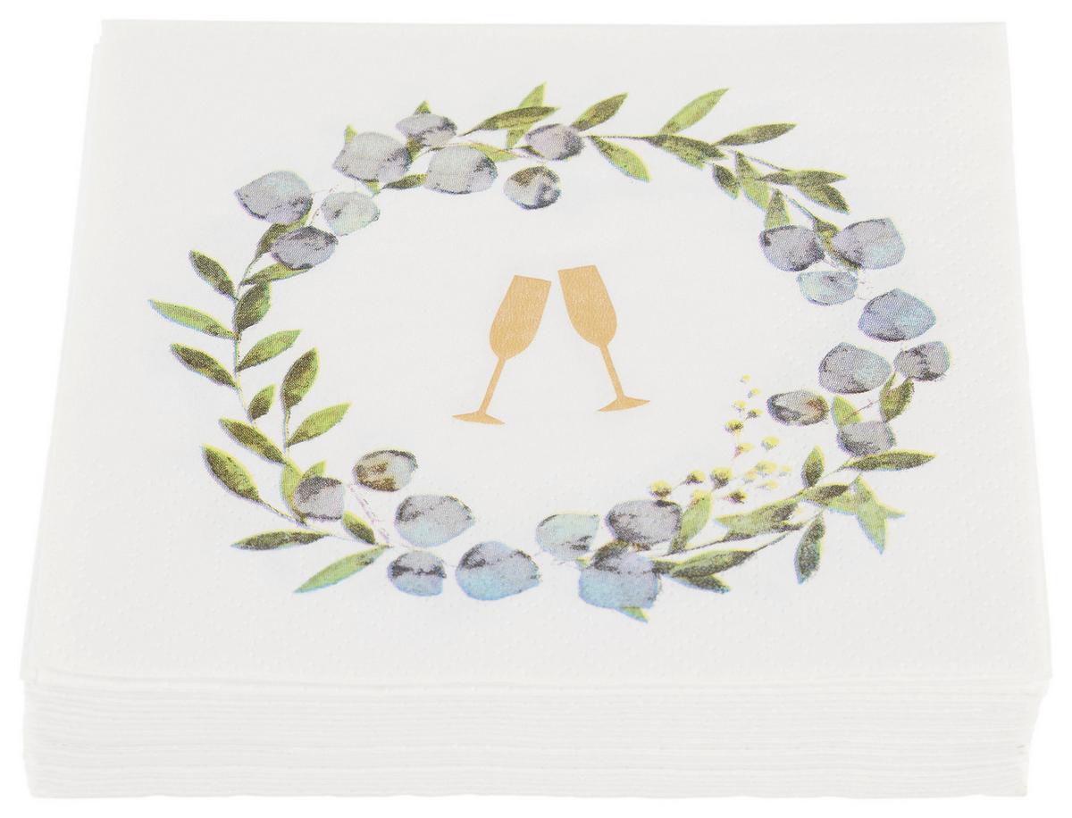 Cocktailserviette Linda in Weiss ca. 25x25cm - Weiss/Goldfarben, Konventionell, Papier (25cm)