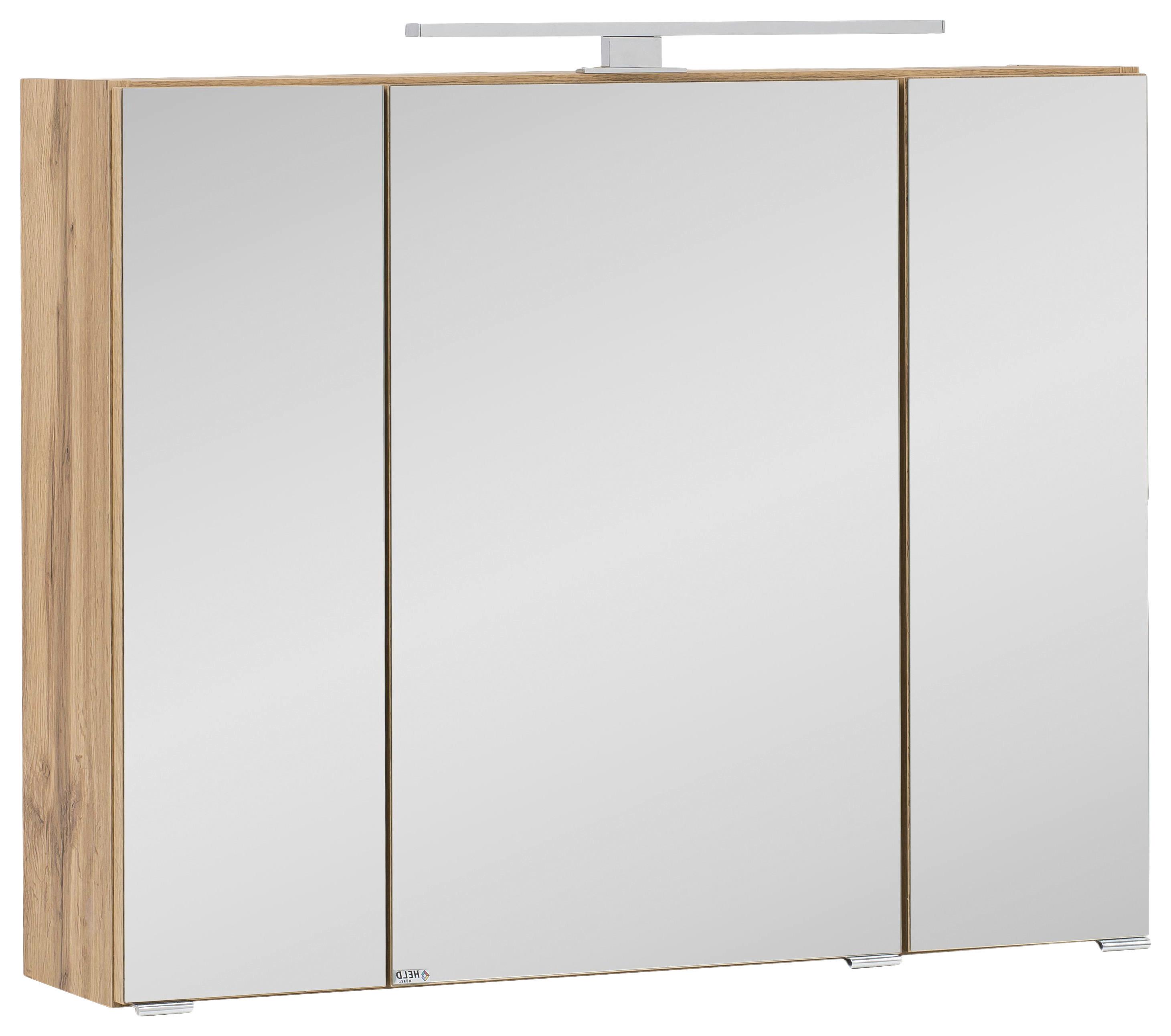 Spiegelschrank Kopenhagen mit LED 3-türig ca. 80x64 cm Eiche - Chromfarben/Eichefarben, KONVENTIONELL, Glas/Holzwerkstoff (80/64/20cm) - Held