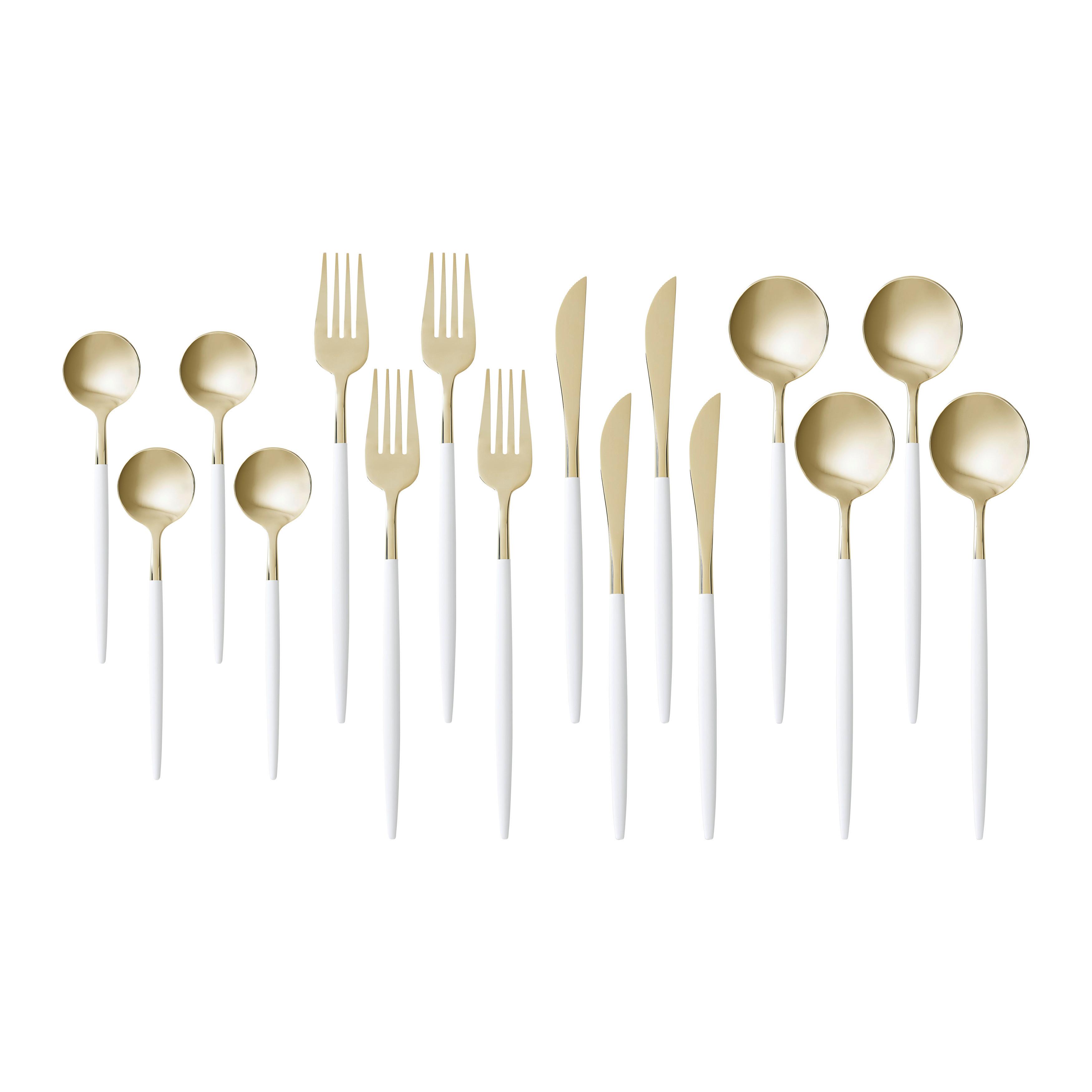 Besteckset Stella Weiß/goldfarben 16-Teilig - zlate barve/bela, Romantika, kovina - Mömax