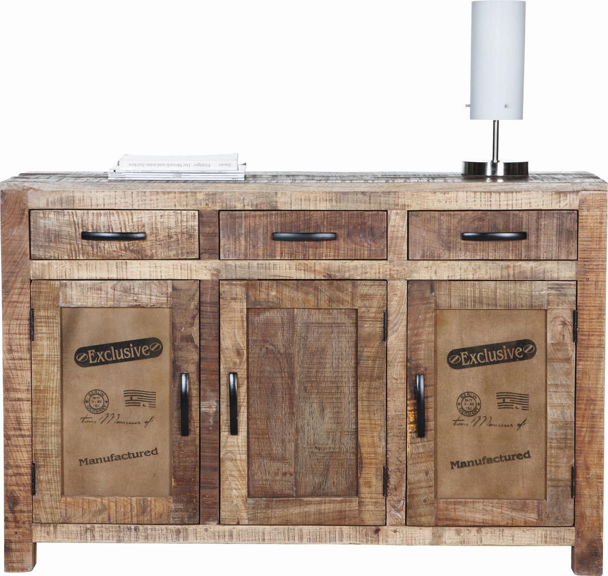 Sideboard aus Mangoholz Massiv - Dunkelbraun/Naturfarben, Lifestyle, Holz/Metall (130/86/42cm) - Zandiara