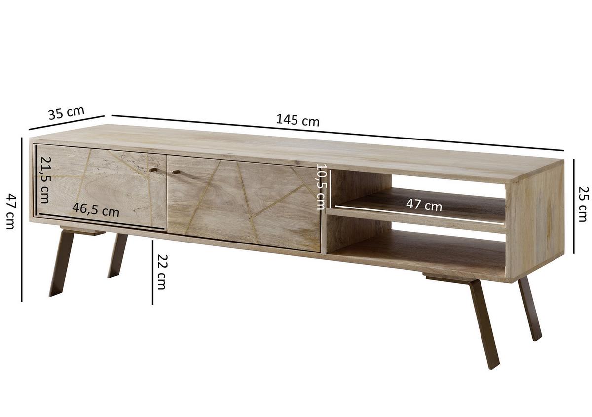 Lowboard "Sikar", aus Mango, braun/gold - Goldfarben/Braun, Design, Holz/Metall (145/47/35cm) - MID.YOU