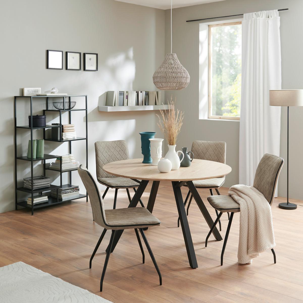 Masa ARNO 120 - culoare natur/negru, Konventionell, metal/material pe bază de lemn (120/76/120cm)