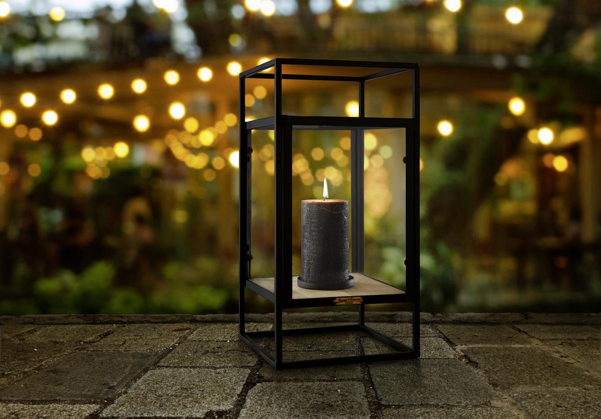 LATARNIA TARA - naturalny/czarny, Modern, materiał drewnopochodny/metal (20/40/20cm) - Bessagi Home