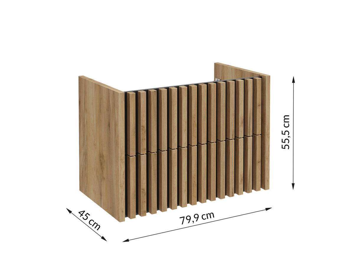 Bază cu lavoar Line - alb/culoare lemn stejar, Modern, ceramică/material pe bază de lemn (81cm) - Welnova
