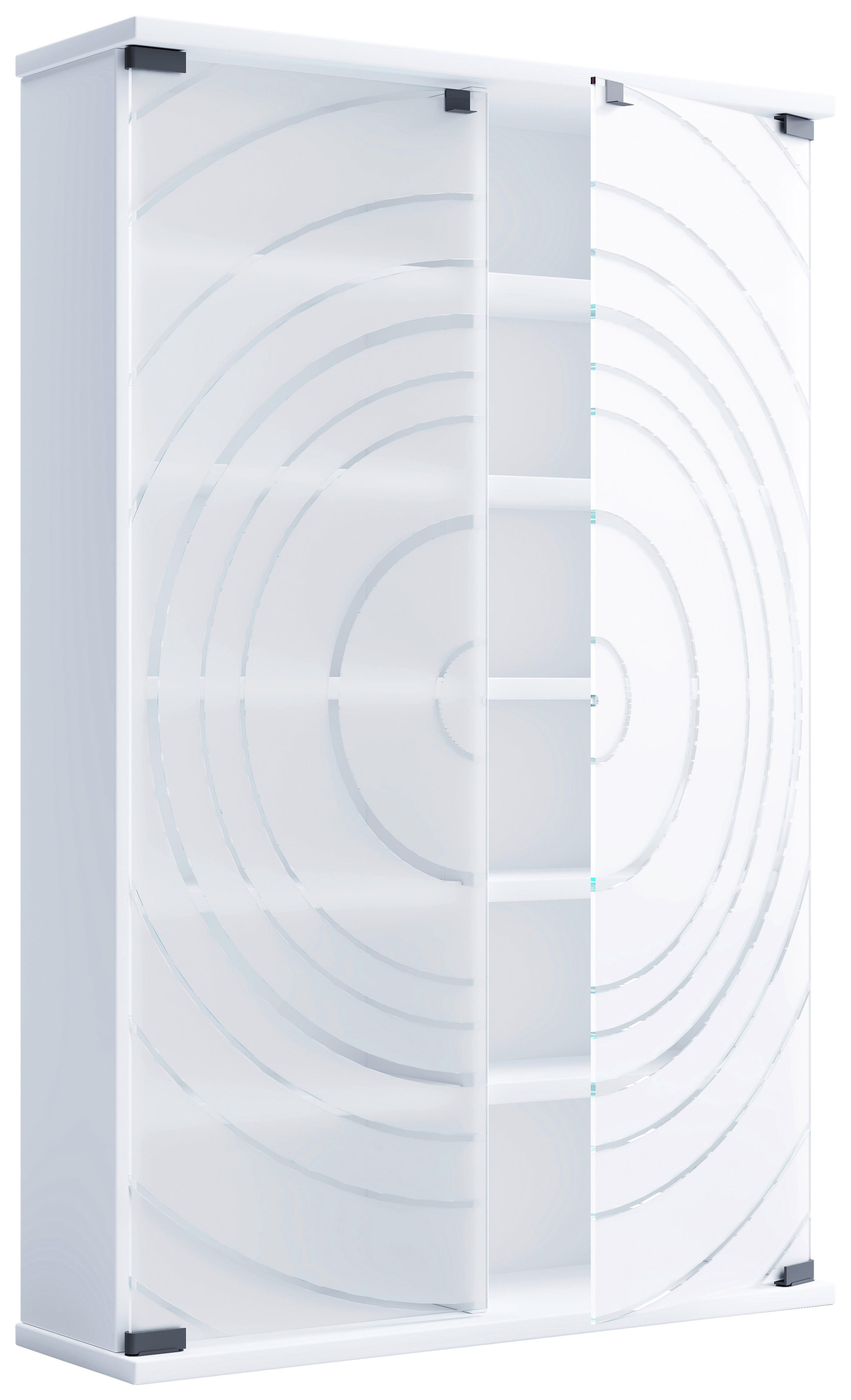 Regal Tilano L, Bela - bela, Design, steklo/leseni material (60/92/18cm) - MID.YOU