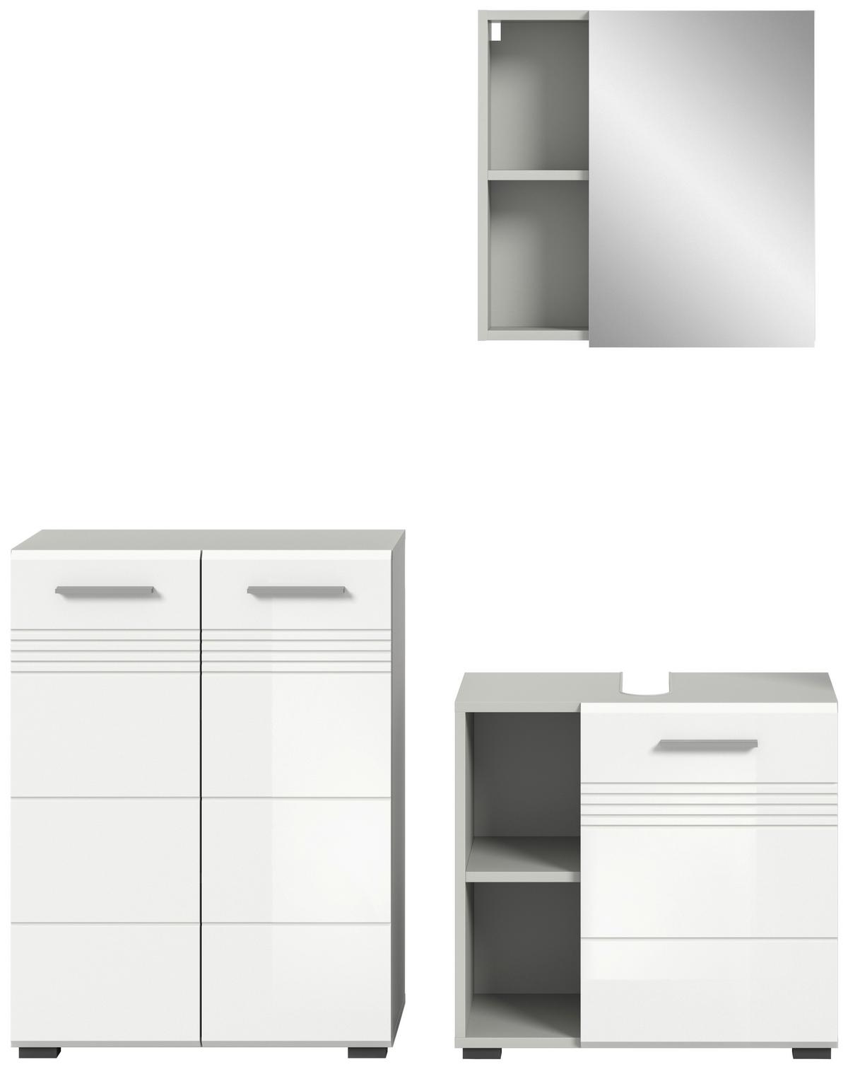Badezimmer-Set COPA 3-teilig, Grau/Weiß Hochglanz - Chromfarben/Weiß Hochglanz, MODERN, Holzwerkstoff/Kunststoff (120cm) - MID.YOU