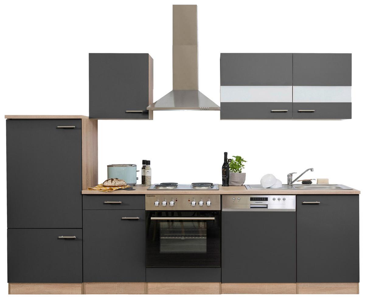 Küchenleerblock LBKB280ESG Grau/Eiche ca. 280 cm - Edelstahlfarben/Eichefarben, Basics, Holzwerkstoff/Metall (280/200/60cm) - Respekta
