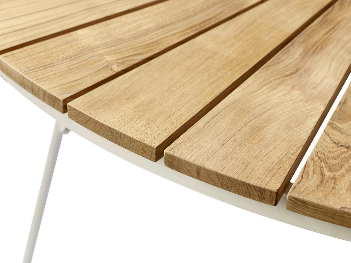 Gartentisch Ellen Teakfarben rostfrei Ø ca. 110cm - Weiß Hochglanz/Weiß, KONVENTIONELL, Holz/Metall (110/74/110cm) - Gardenson