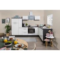 Eckküche Weiß Hochglanz mit Geräte ca. 290x200 cm - Edelstahlfarben/Eichefarben, Basics, Holzwerkstoff/Metall (290/200cm) - Respekta
