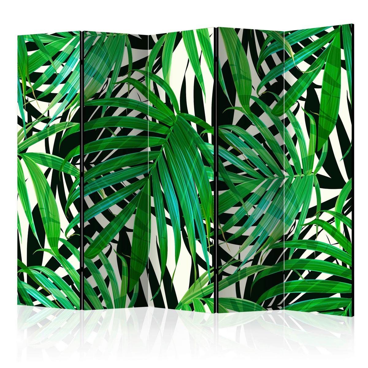 Paravan Tropical Leaves I, 5-Delni, Dvostranski - zelena/bela, Basics, tekstil/les (225/172/3cm) - artgeist