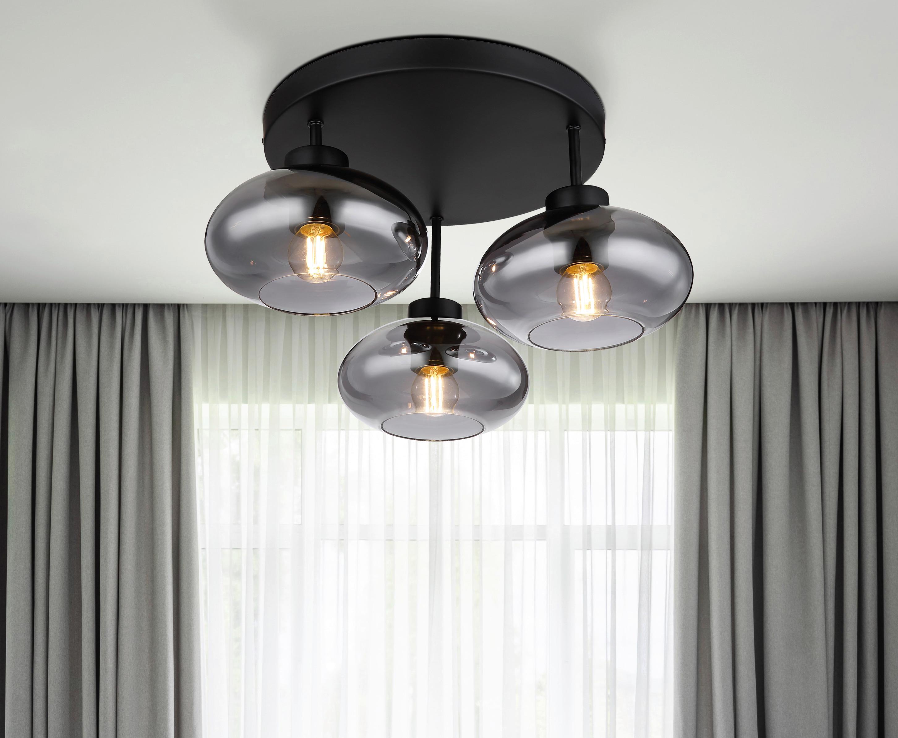 Deckenleuchte Shaun in Schwarz max. 40 Watt - Schwarz, Design, Glas/Metall (40/24cm) - Globo