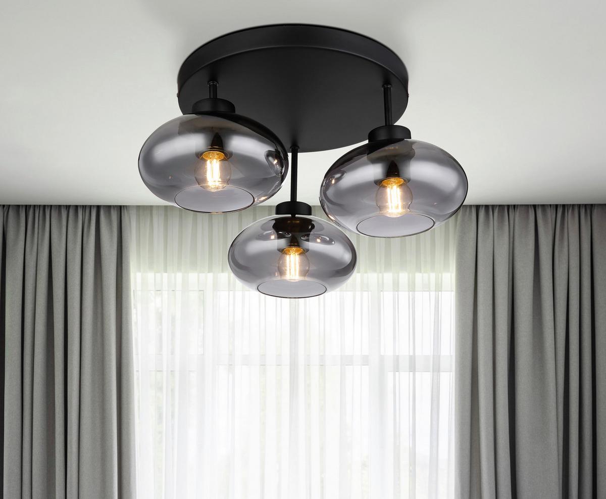 Deckenleuchte Shaun in Schwarz max. 40 Watt - Schwarz, Design, Glas/Metall (40/24cm) - Globo