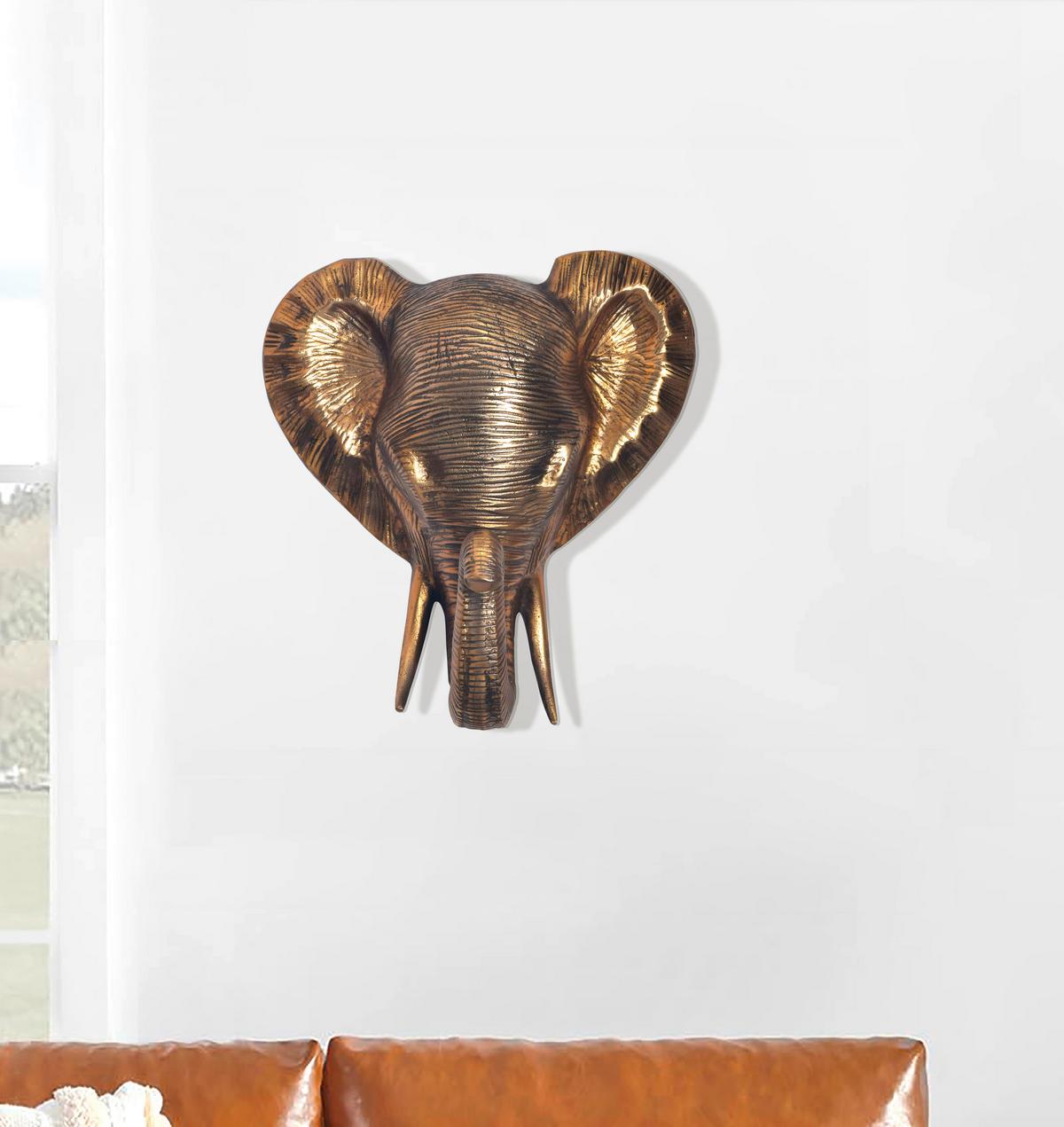 Stenska Dekoracija Elephant - zlate barve, Design, kovina (33/41/20cm) - Livetastic