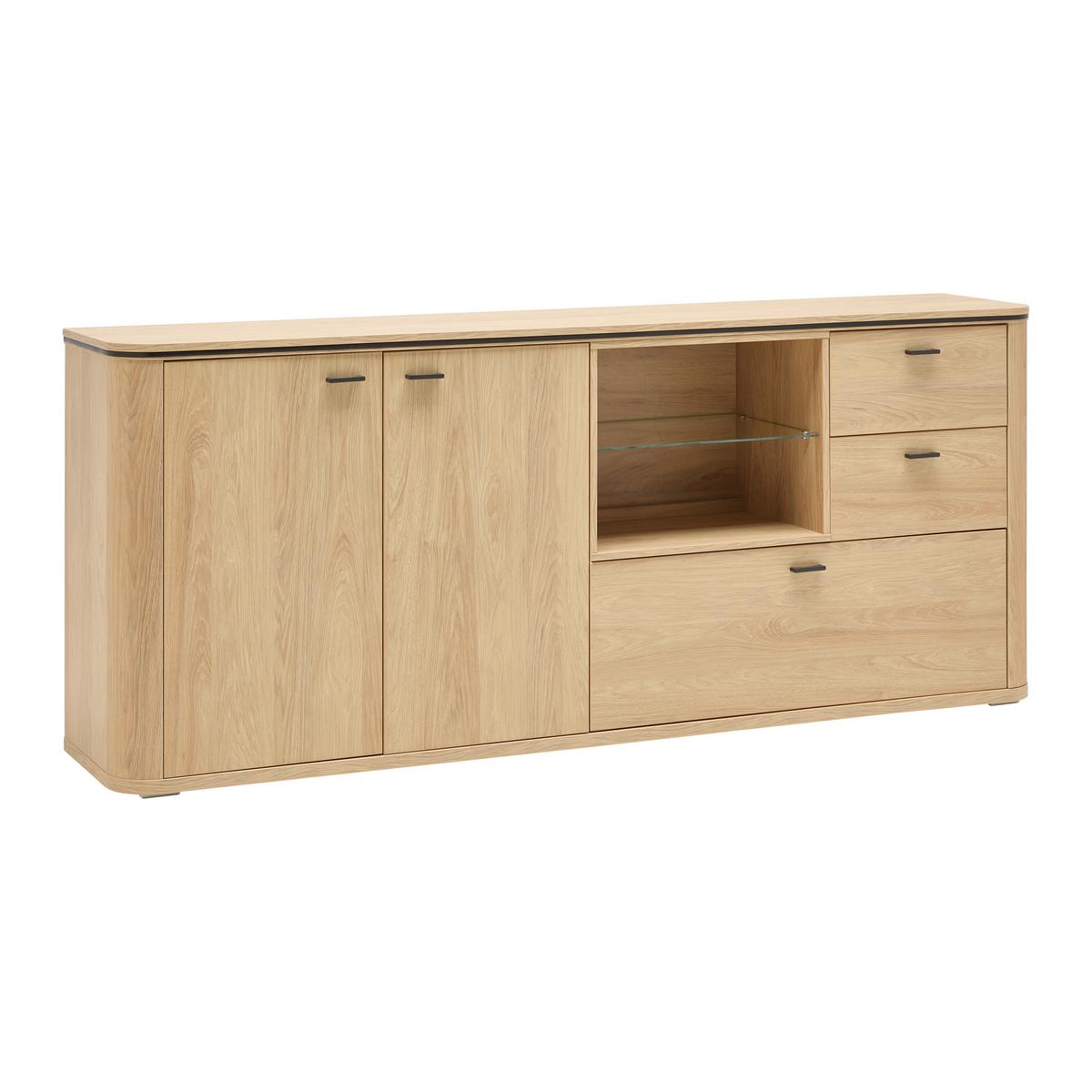 Sideboard Lagos Eichefarben - Eichefarben/Anthrazit, Modern, Glas/Holzwerkstoff (210,2/87,5/42,5cm) - Premium Living