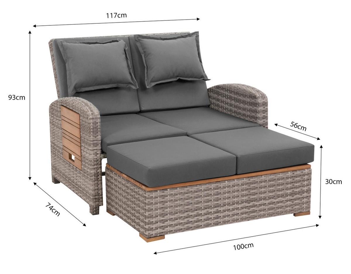 Loungegarnitur 2-teilig Bahia Tobago Holz/Metall mit Kissen - Grau, Basics, Holz/Textil (117/93/74cm) - Gardenson