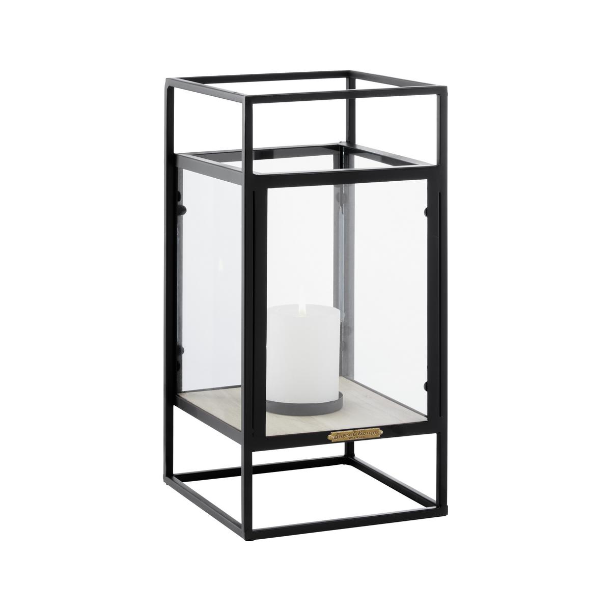 LATARNIA TARA - naturalny/czarny, Modern, materiał drewnopochodny/metal (20/40/20cm) - Bessagi Home