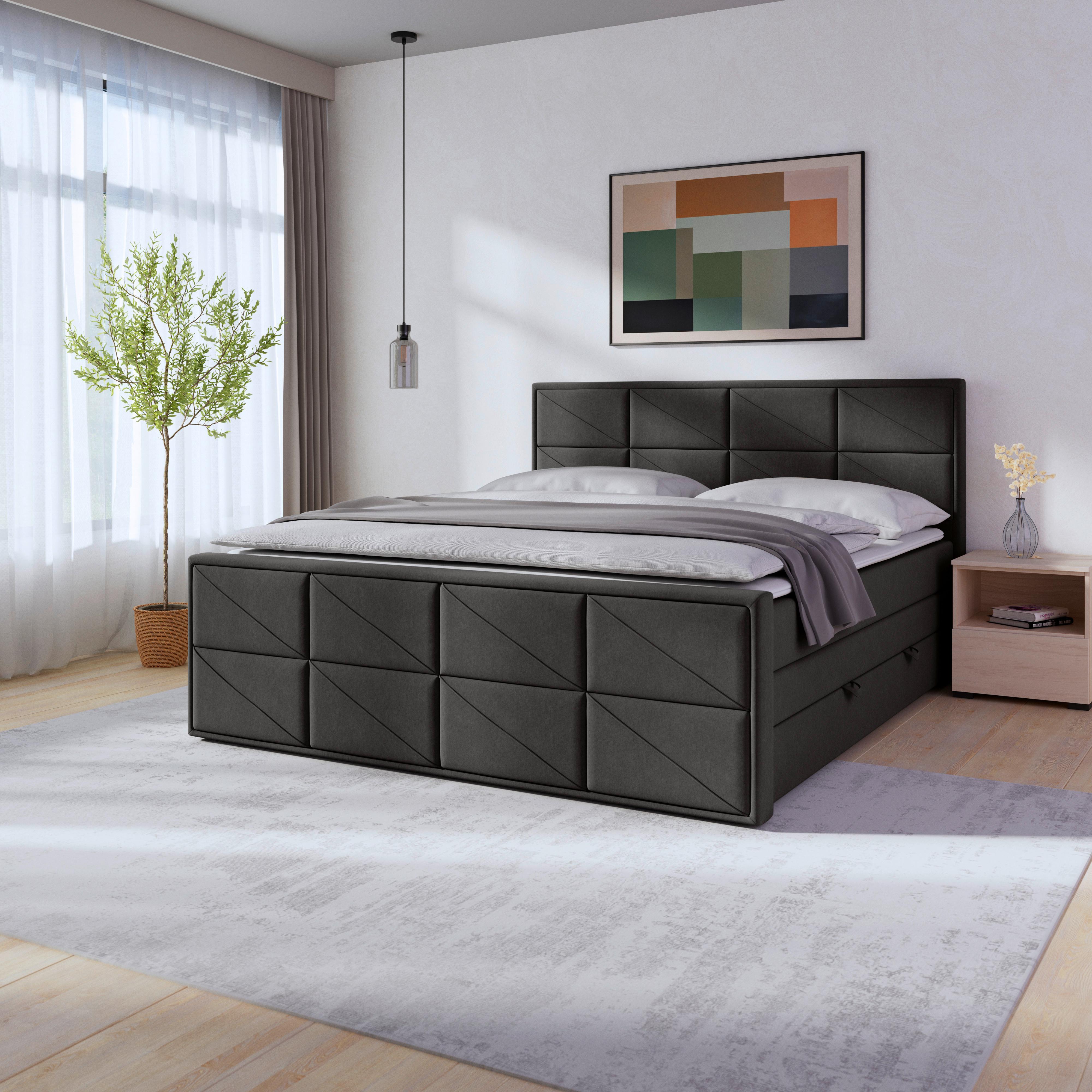 Boxspringbett Helsinki ca. 180x200 cm Anthrazit - MODERN, Holz/Kunststoff (180/200cm) - MID.YOU