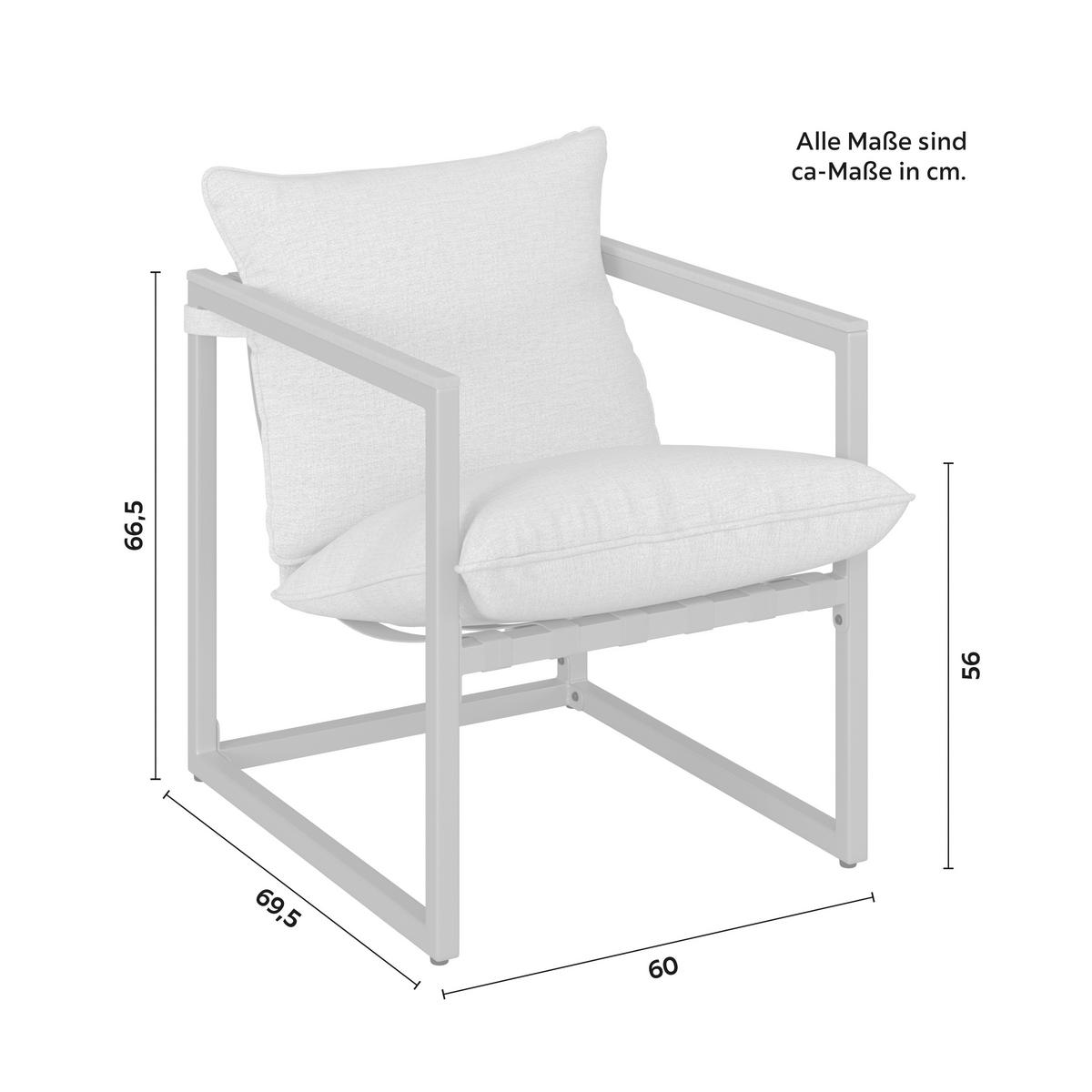 Loungegarnitur Lara Creme Metall/Outdoorstoff +Abdeckung - Creme/Grau, MODERN, Glas/Kunststoff (114cm) - Bessagi Garden