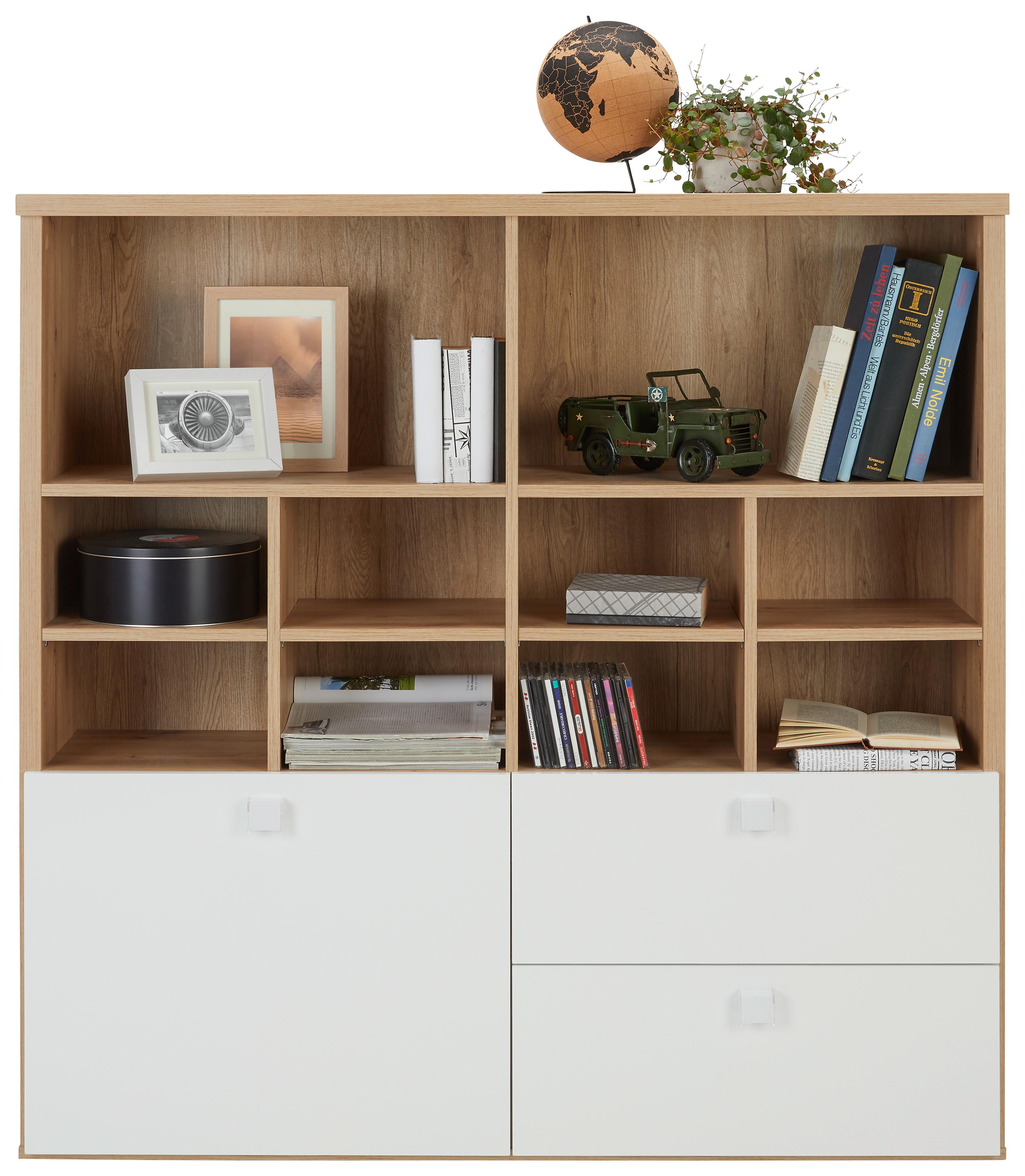 Regal Lago - bijela/boje hrasta, Moderno, drvni materijal (131,4/130/35cm) - Premium Living